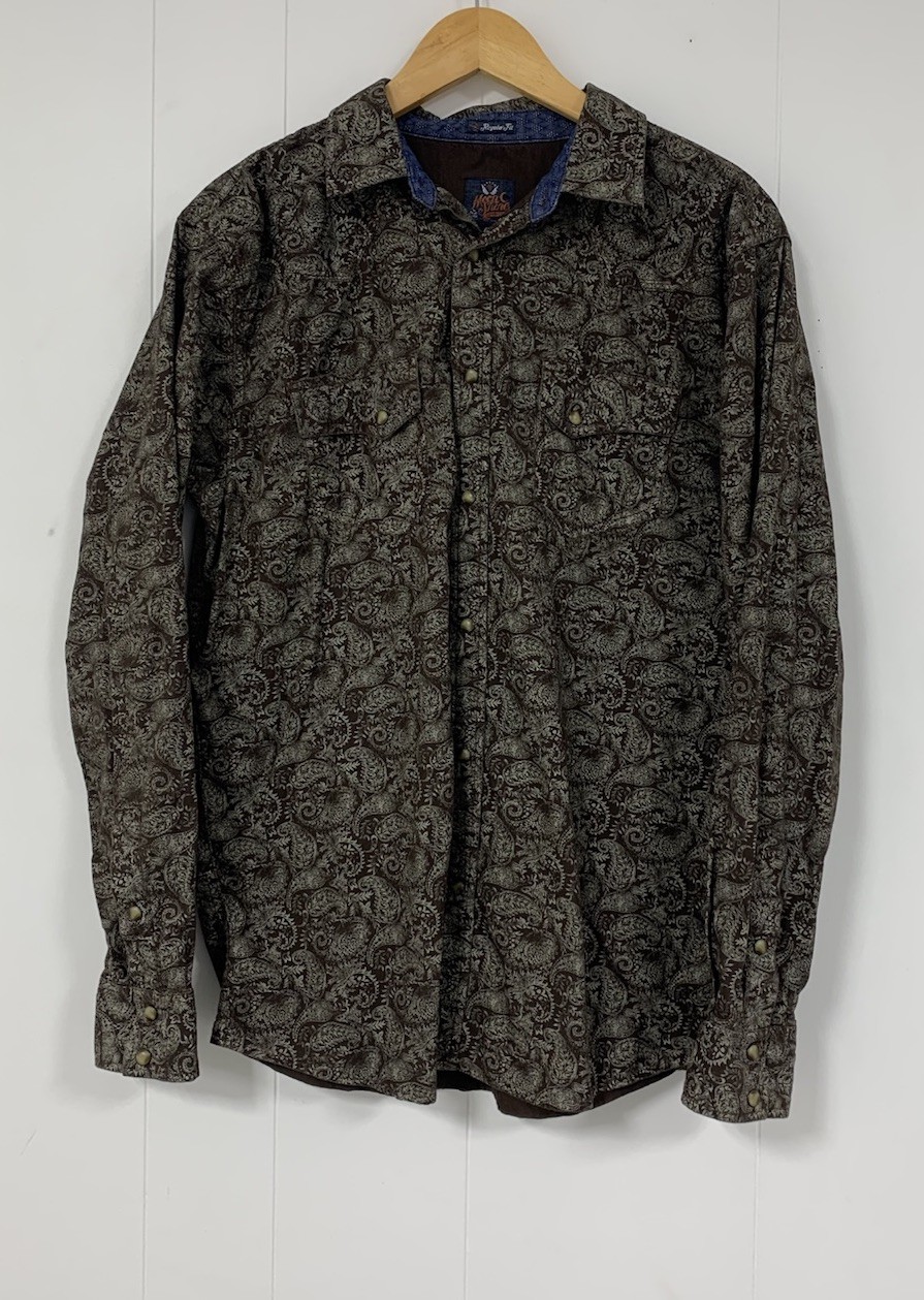 Moon Shine Spirit Mens Brown Paisley Western Snap Shirt 100% Cotton Sz M