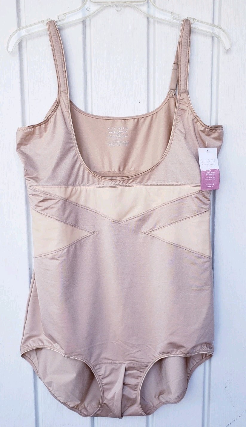 Cacique Open Bust Bodysuit Max Contouring Shapewear Size 22/24 Beige NEW