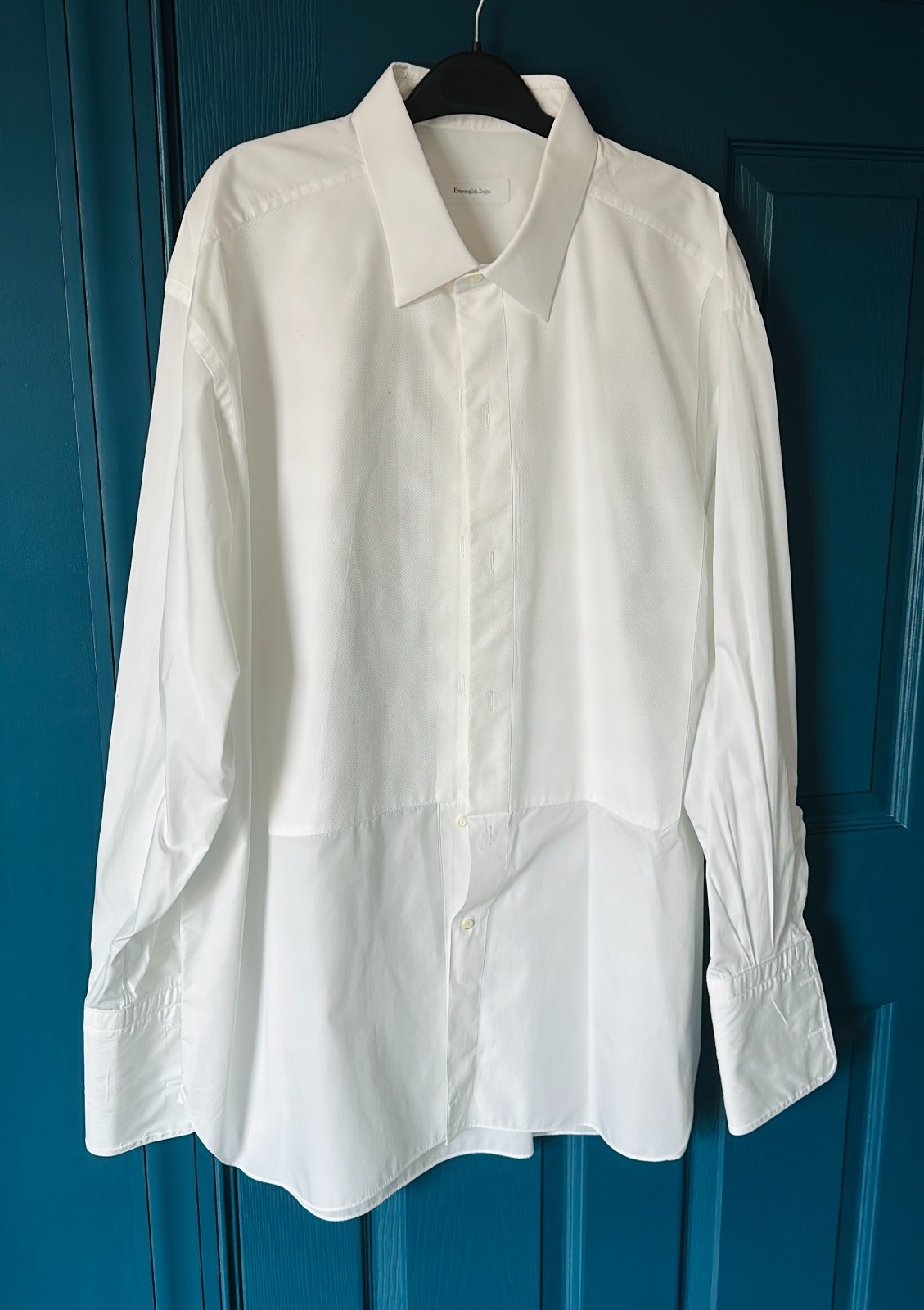 Ermenegildo Zegna Portofino Comfort White Tuxedo Shirt 47 18.5 Stud Bib Front