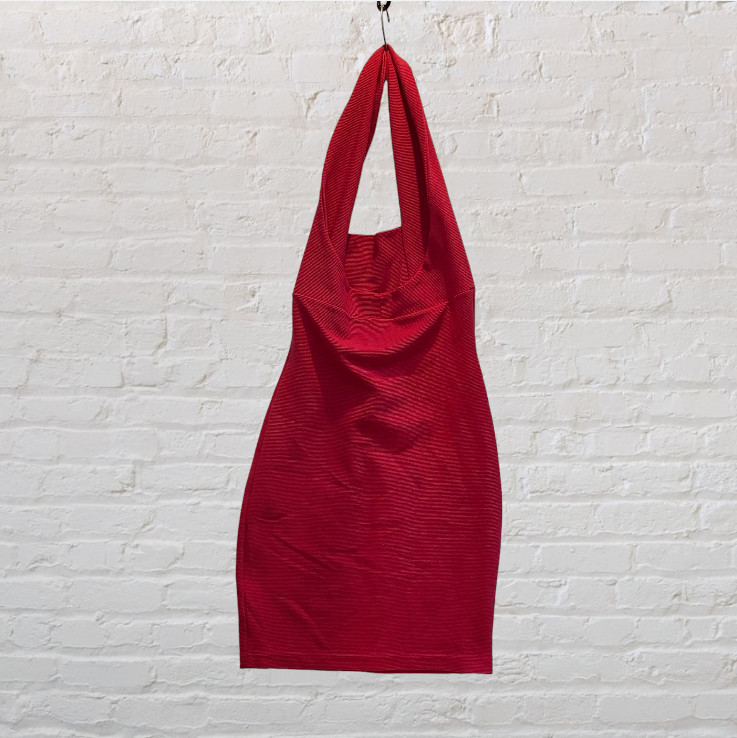 DAVID BENJAMIN COLLECTION — Halter Dress, Red, Backless, Form Fitting, Stretch
