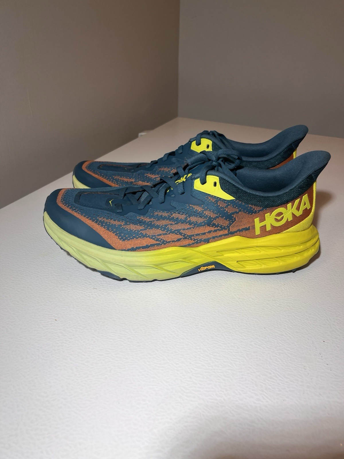 HOKA Men’s Blue/Yellow/Orange Low Top Lace Up Athletic Sneakers Mesh