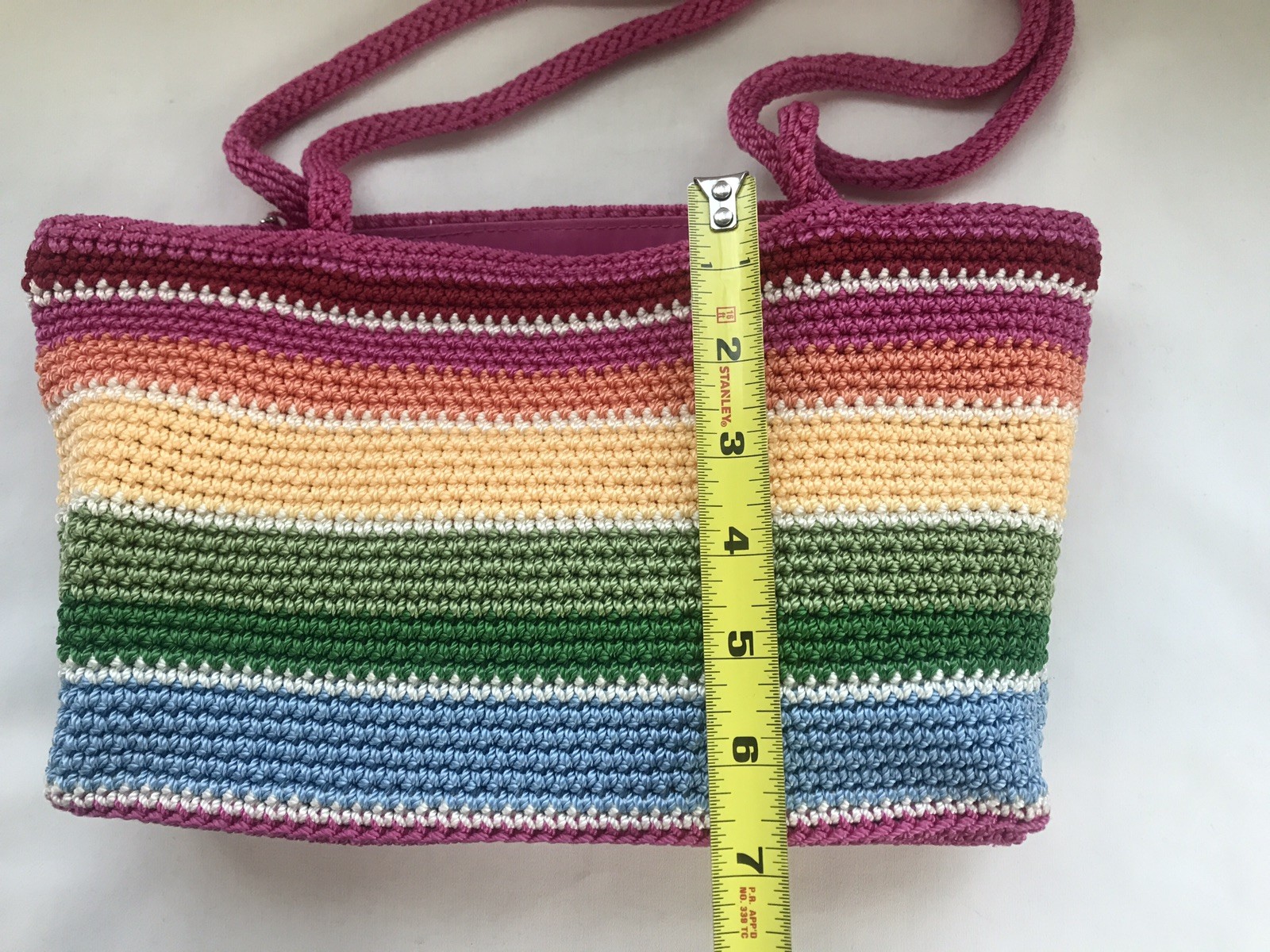 The SAK Crocheted Pink/Multicolor Rainbow Stripe Purse Handbag -New without Tags