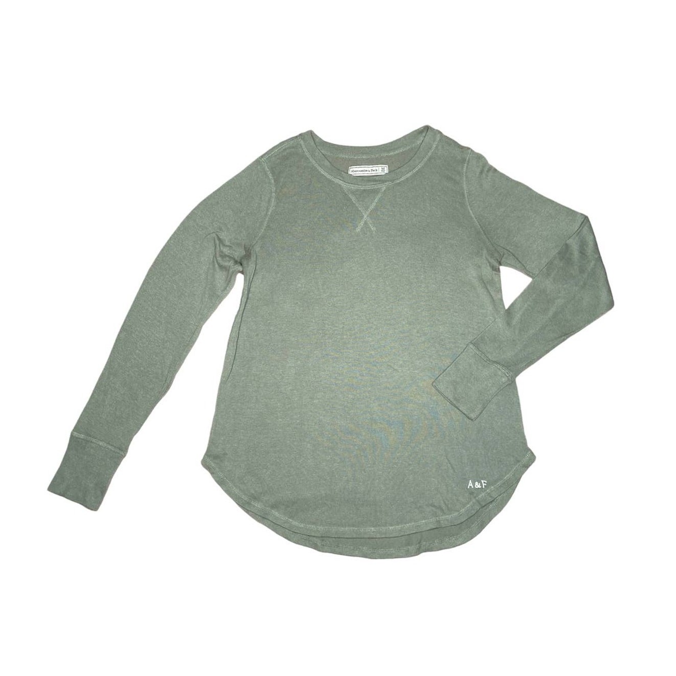 Abercrombie & Fitch Green Lightweight Sweatshirt Medium Curved Hem V-Stitch EUC