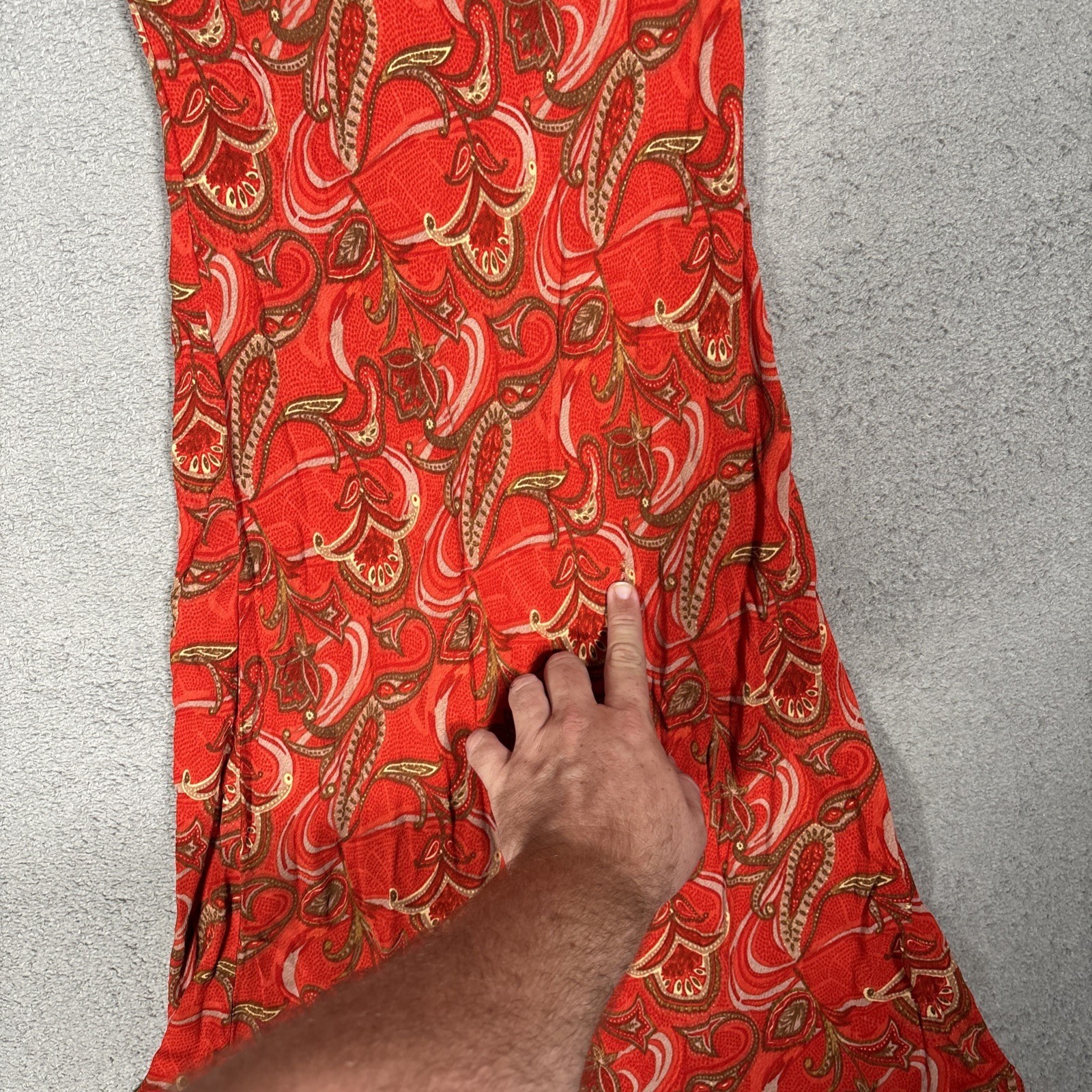 Rampage Vintage 90s Red Paisley Rayon Midi Dress Square Neck Ruffle Hem Fits XS