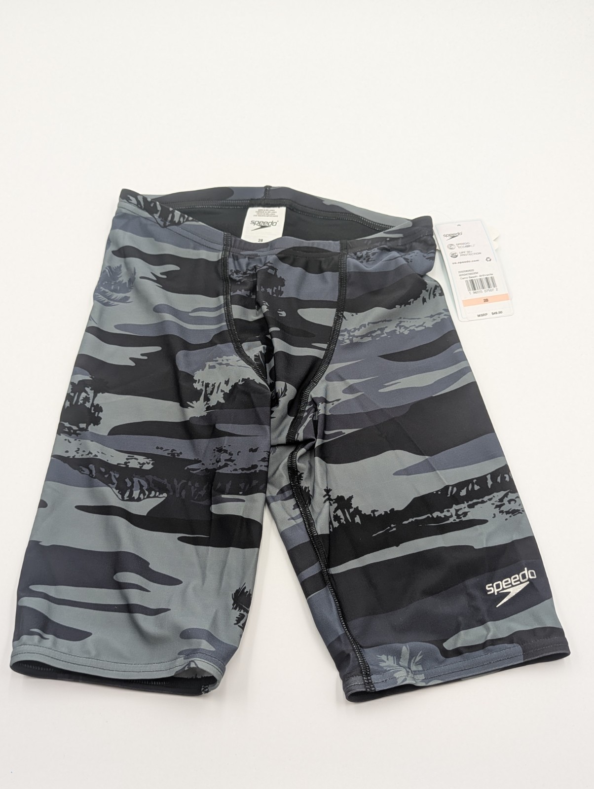 Speedo Mens Size 28 Pro LT Jammer Swim Suit UPF50+ Camo Beach Anthracite NWT