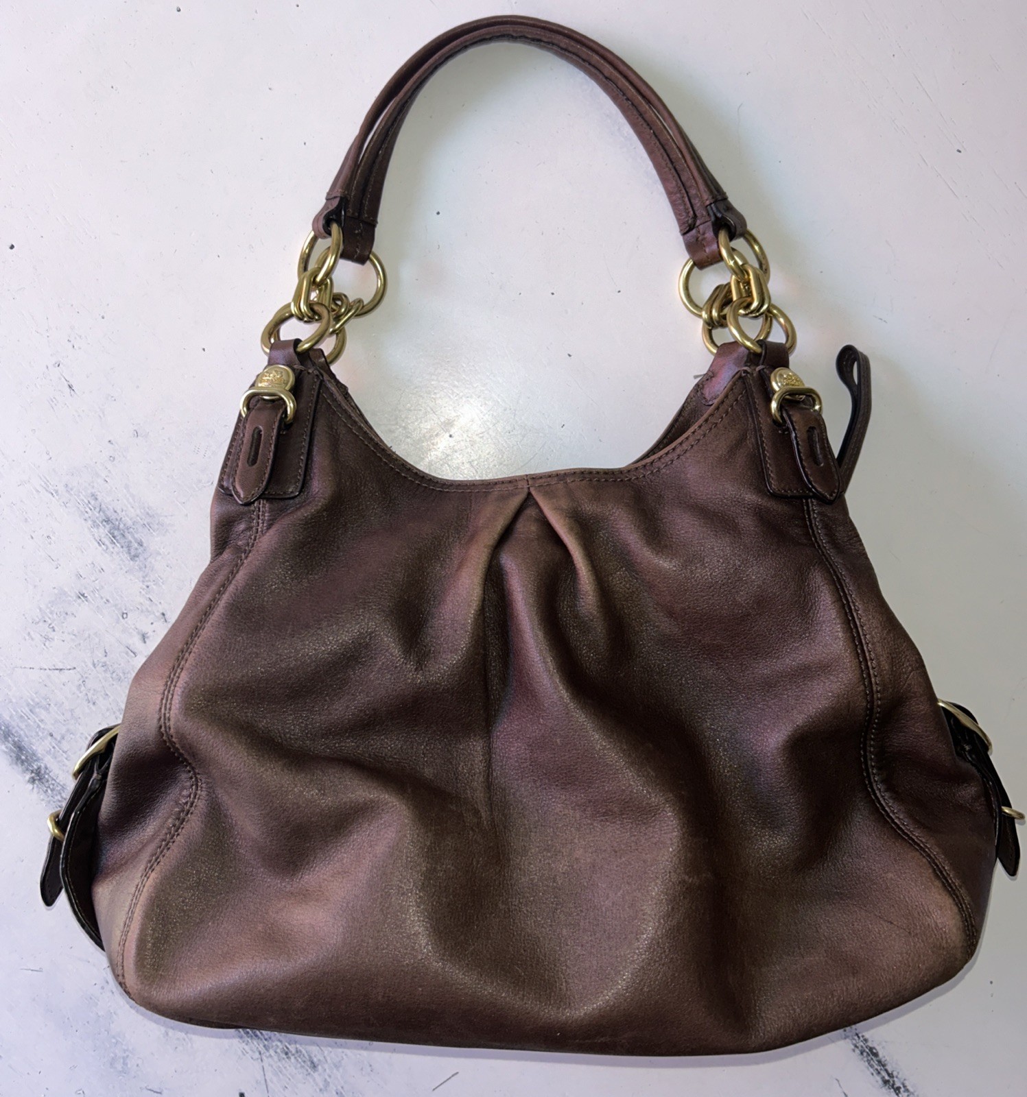 VTG Coach Madison Maggie Shoulder Bag Brown Leather G1082-15742 3 Compartments