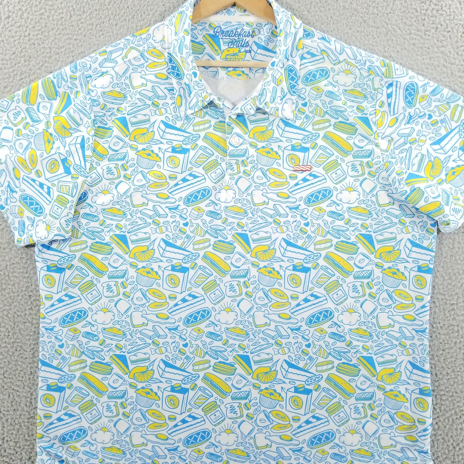 Breakfast Balls Polo Shirt Mens XXL Modern Fit Bacon Brunch Golf Donuts Diner