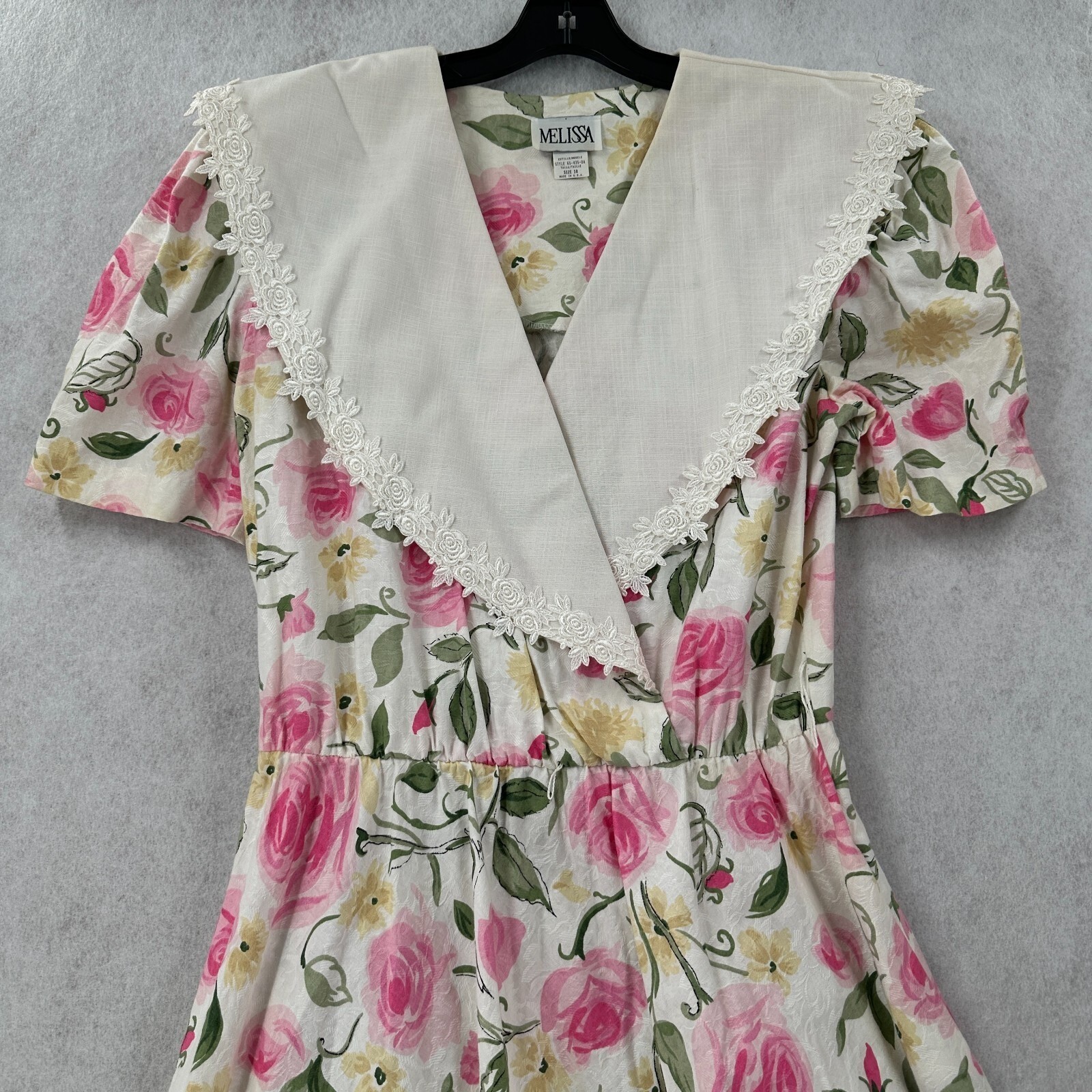 Vintage Melissa Midi Dress Size 18 Made in USA Bib Collar Cottagecore Modest