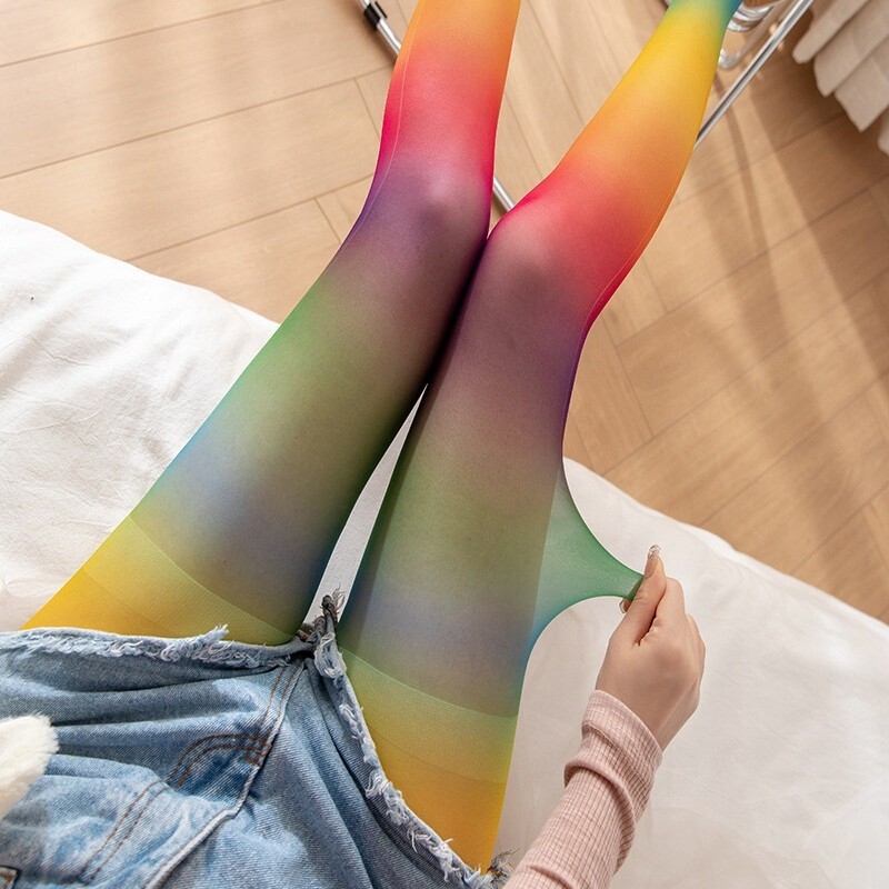 WOMEN’S COLORFUL RAINBOW GRADIENT OMBRE THIN PANTYHOSE TIGHTS PRIDE STOCKINGS