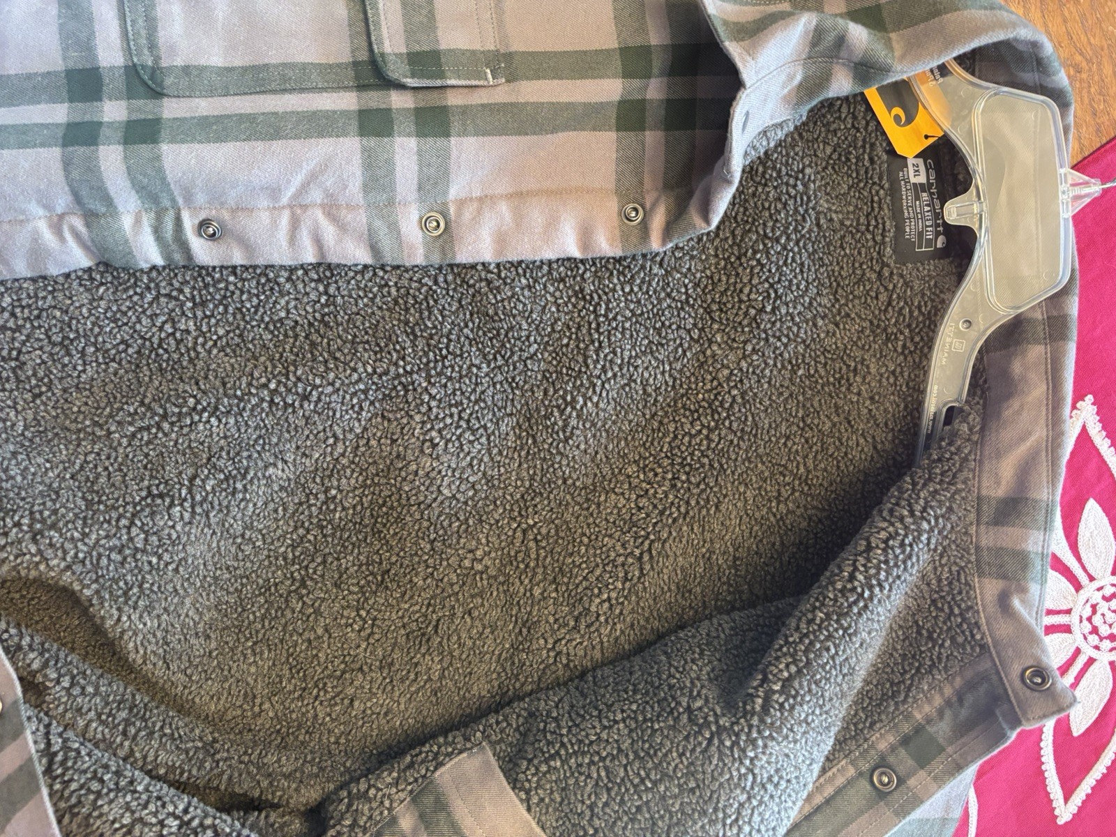 NWT Relaxed Fit Carhartt Flannel Sherpa Lined Shirt Mens 2XL Jacket Plaid