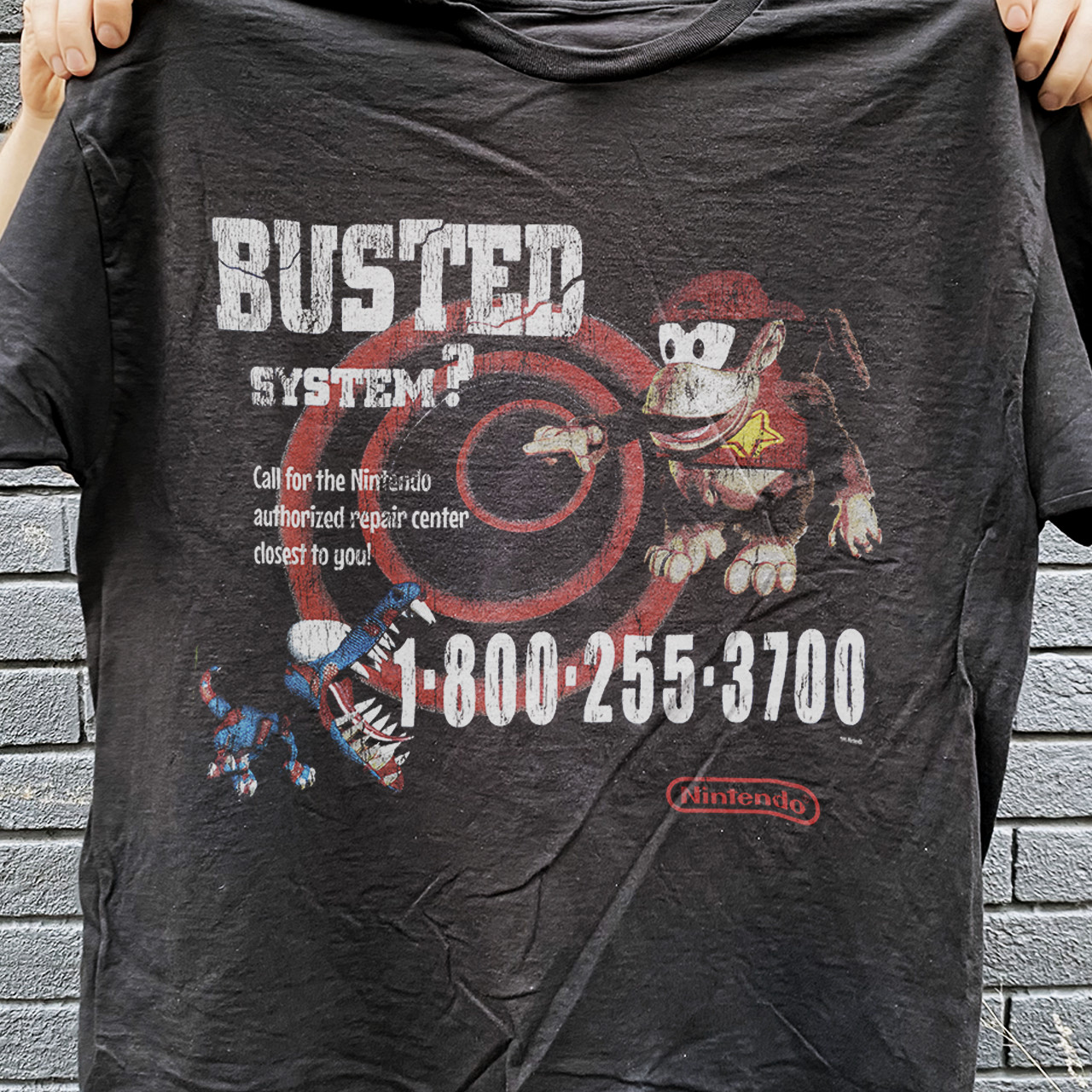 1995 Nintendo Busted Systems Employee Aged T-Shirt Black M