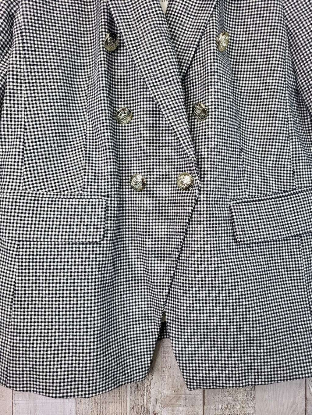 Free Assembly Double-Breasted Houndstooth Blazer – Black & White Size Large