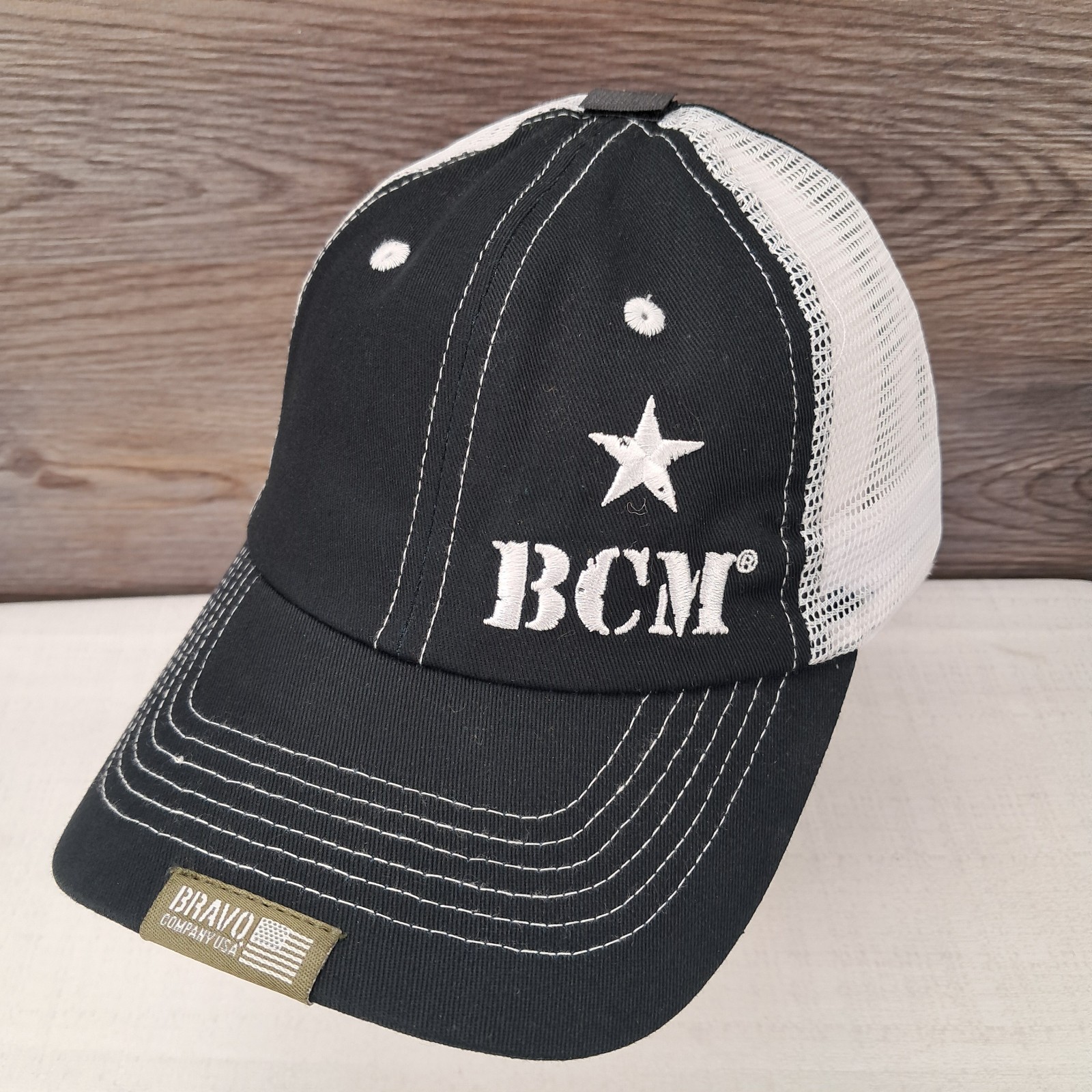 BCM Bravo Company Manufacturing Hat Cap Black White Mesh USA Strap Fighter