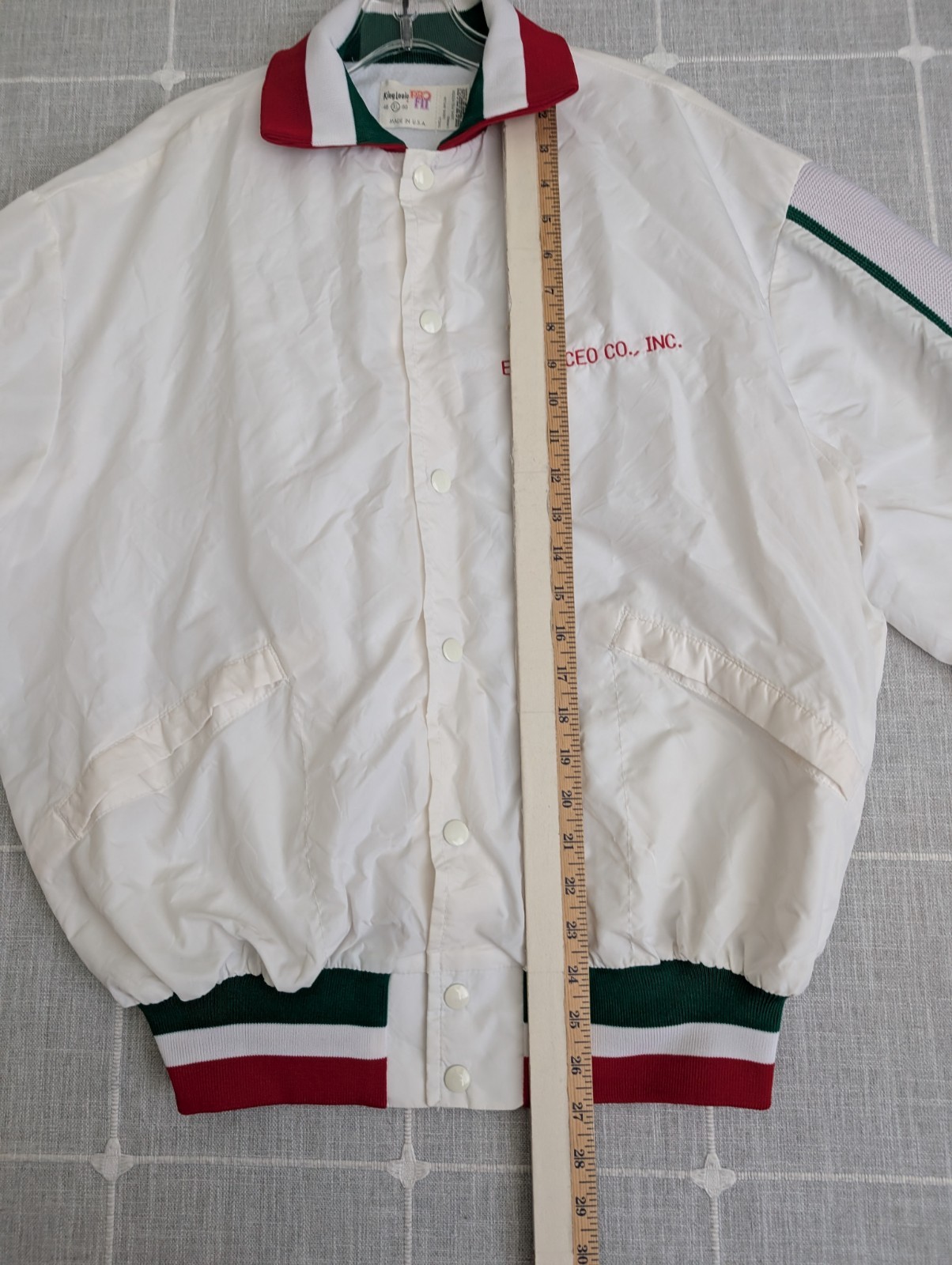 Vintage King Louie Italia Jacket Mens XL White Varsity USA Company Name Read**