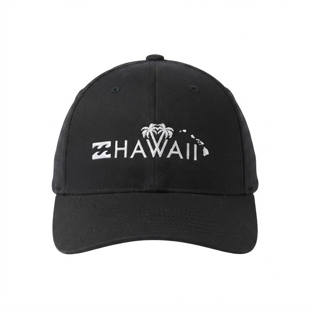 Billabong Hawaii Cap Hat L/XL Embroidered Logo Black White Palm Tree Islands