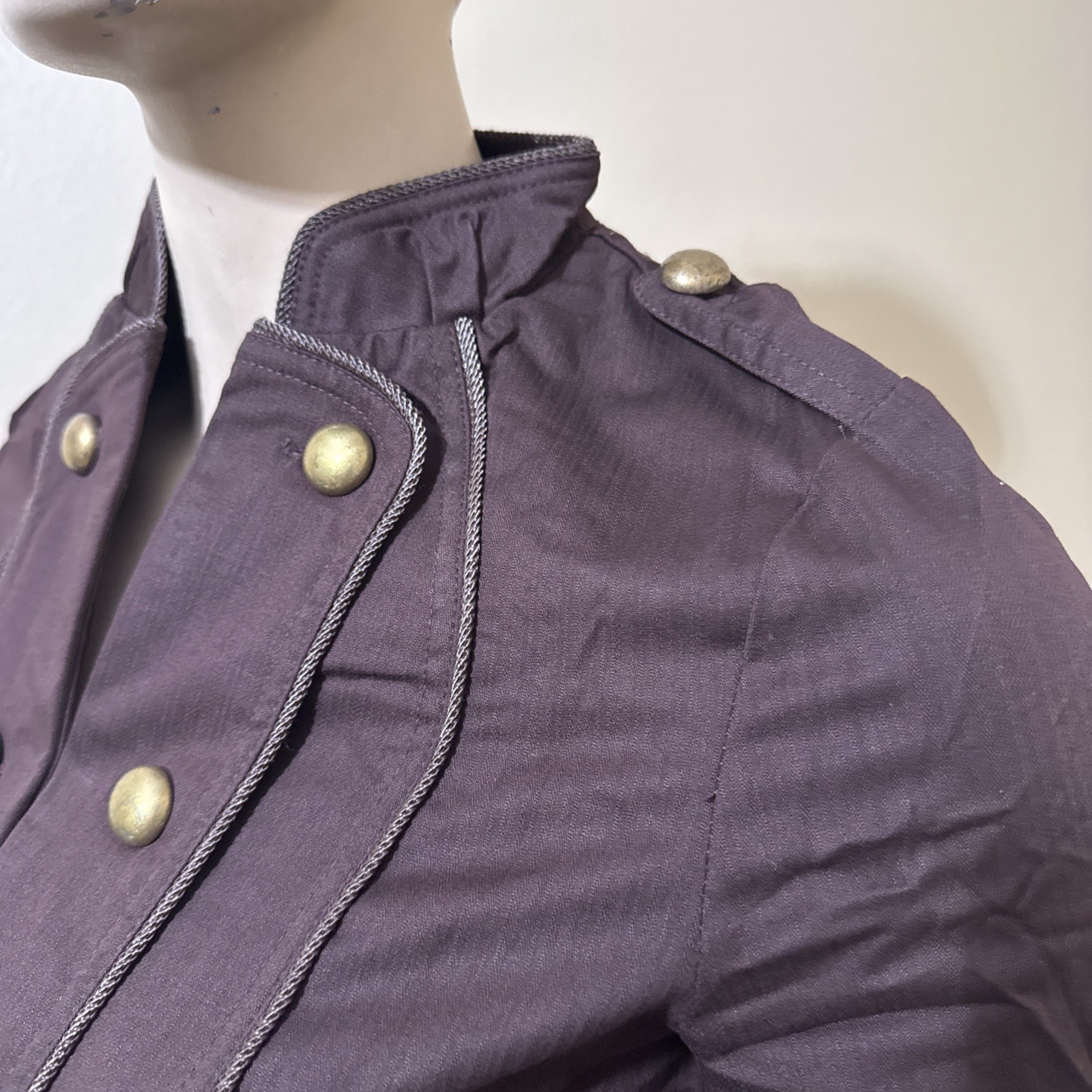Women’s Brown Cotton Casual Stretch Slim Unlined Metal Button Hook Size S Jacket