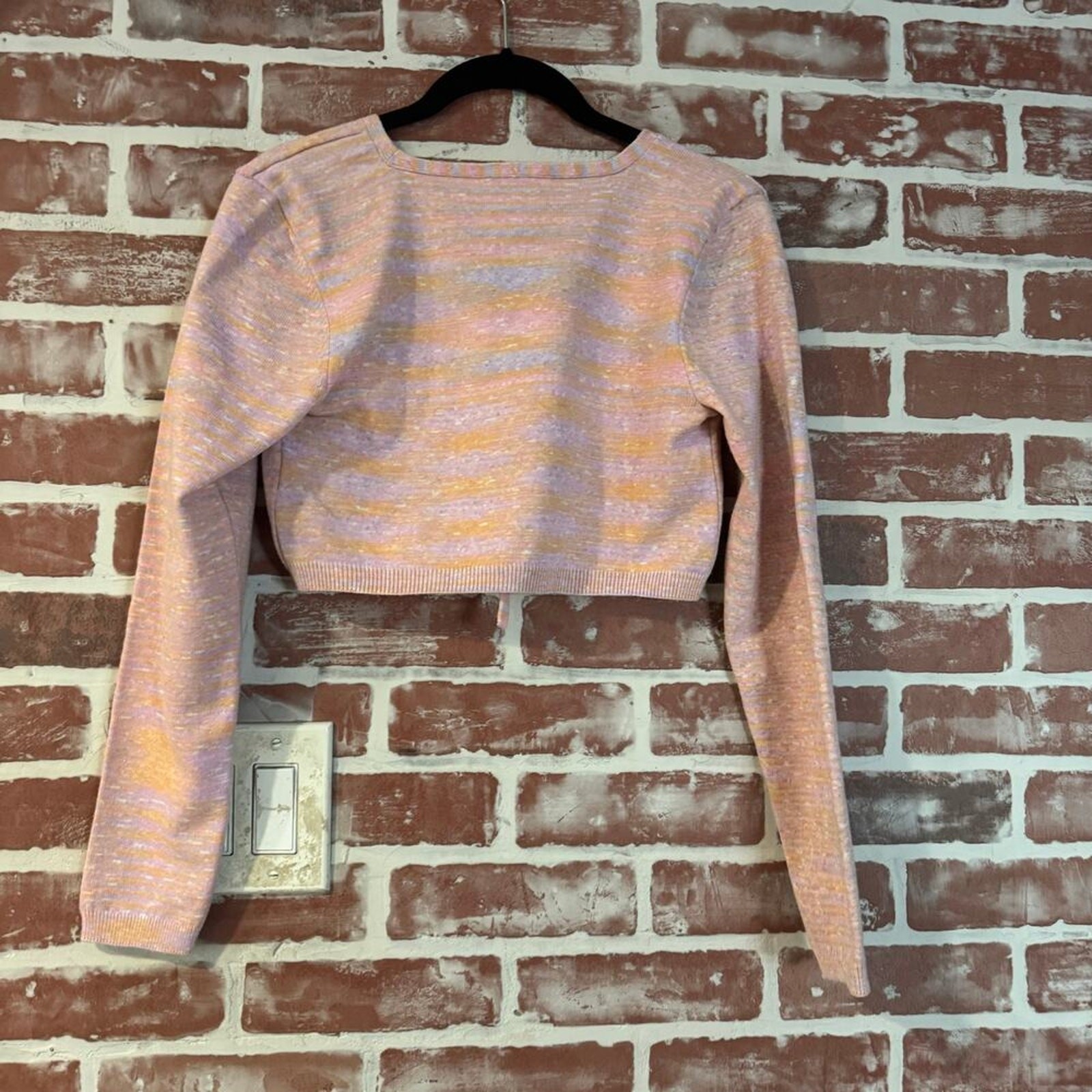 NA-KD Pastel Tie Front Cropped Knit Cardigan Pink Multicolor Sweater Size 34 XS
