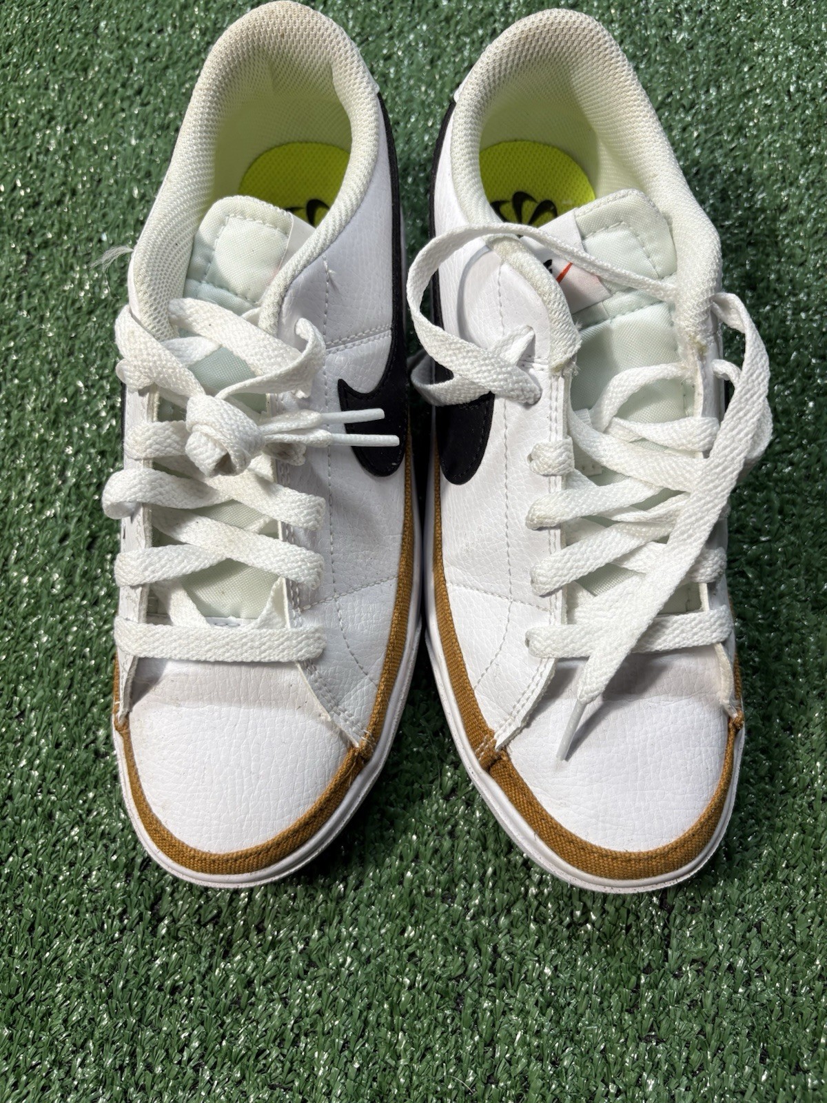 Nike Court Legacy White Black Desert Ochre Leather Sneakers DH3161-100 Women 7.5