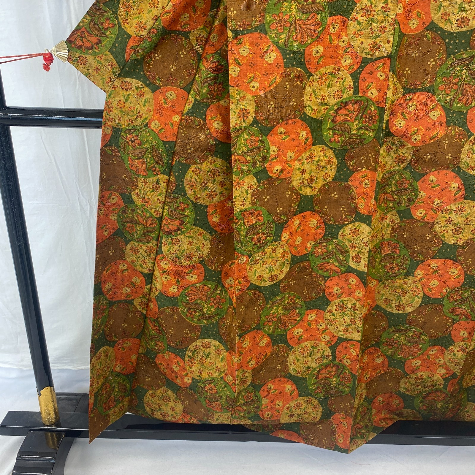 Japanese Vintage Kimono Silk Green Tsumugi No Lining Traditional Length 60 in