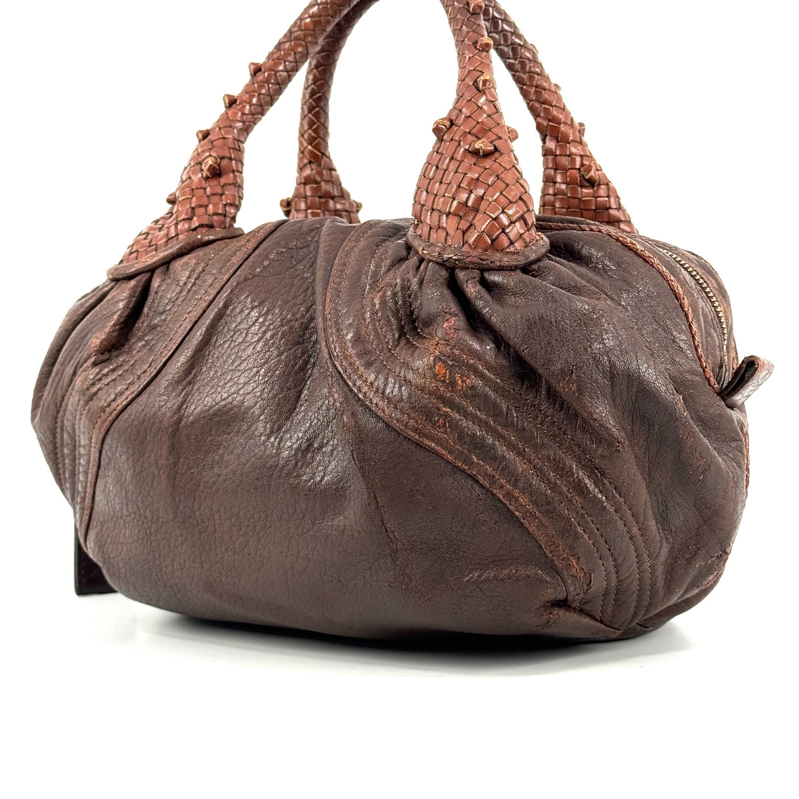 FENDI Spy Bag Zucca Leather Brown Authentic From Japan