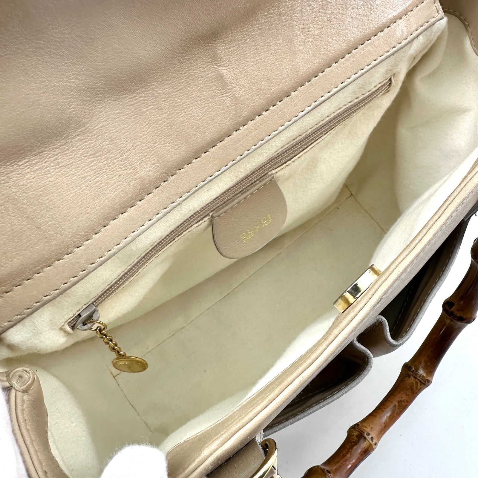 Gucci Hand Bag Bamboo 2Way Shoulder Leather Beige Authentic 333T0346