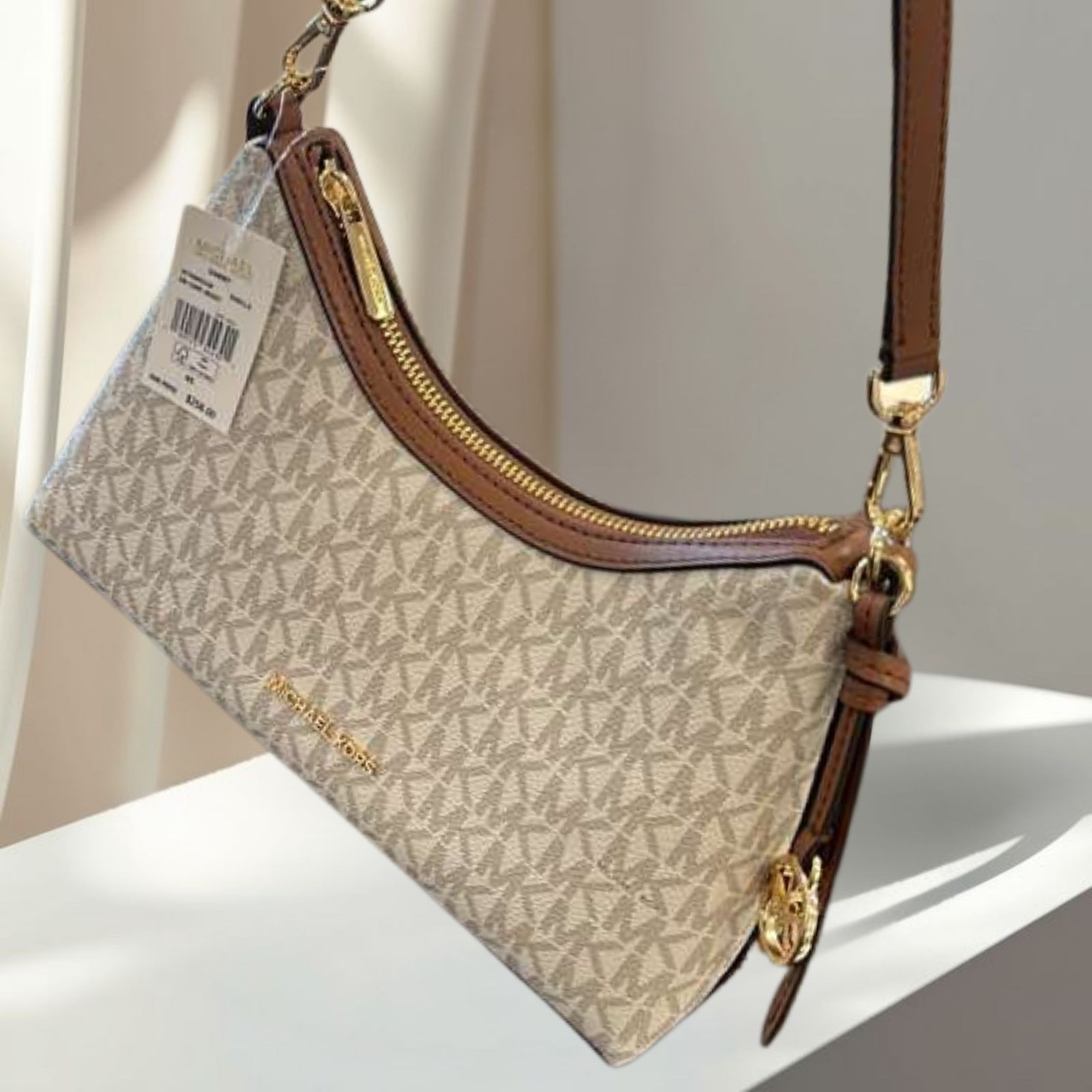 Michael Kors Sammy Small MK Logo Convertible Crossbody Purse Bag Vanilla Handbag
