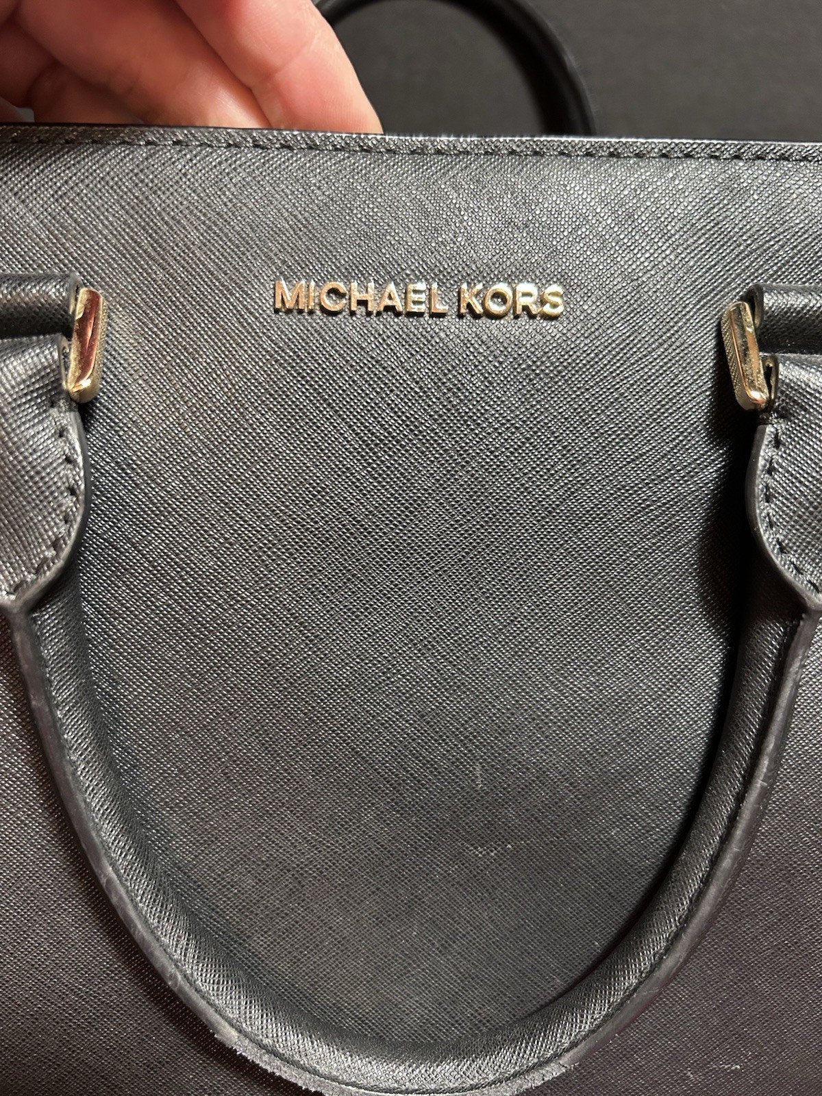 Michael Kors Savannah Large Satchel Black Saffiano Leather Gold Crossbody Strap