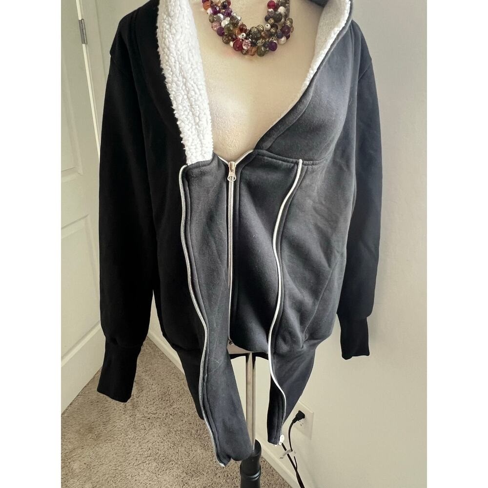 Juicy Trendz Black Double Zip Fleece Casual Hoodie Sweatshirt Jacket Coat Sz XL