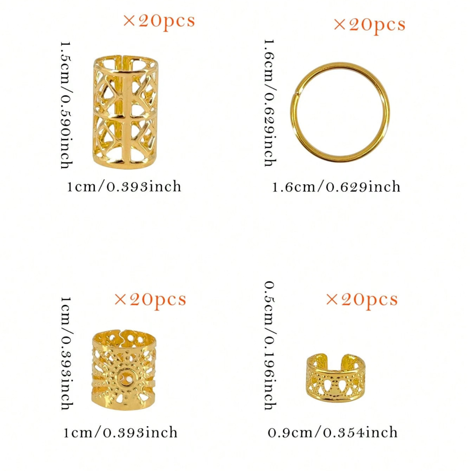 80pcs Dreadlock Beads Locks Accessories Gold Tone Hair Cuffs Rings Braids Boho