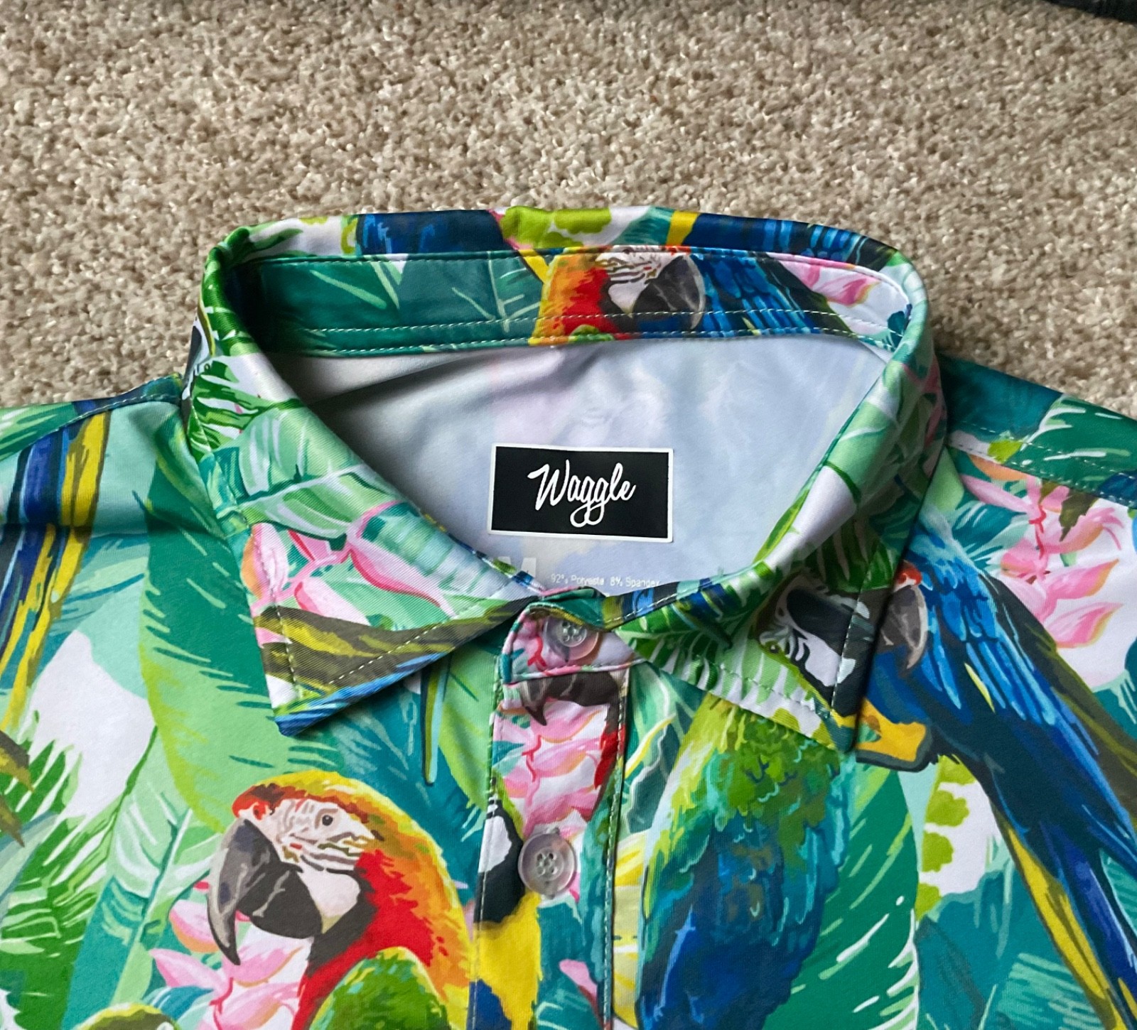 Very Nice Mens Waggle Short Sleeve S/S Polo Golf Shirt Colorful Parrots MEDIUM M