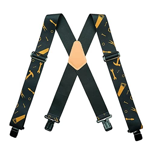 Men’s Suspenders Fully Elastic 2 inch Wide X back Heavy Duty Black Hand Tools