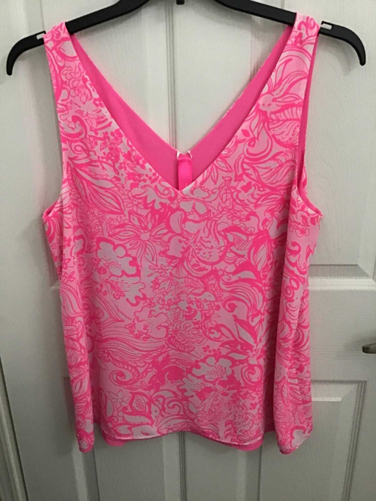 Lilly Pulitzer Women Pink White Floral Reversible Lined Sleeveless Top Large NEW