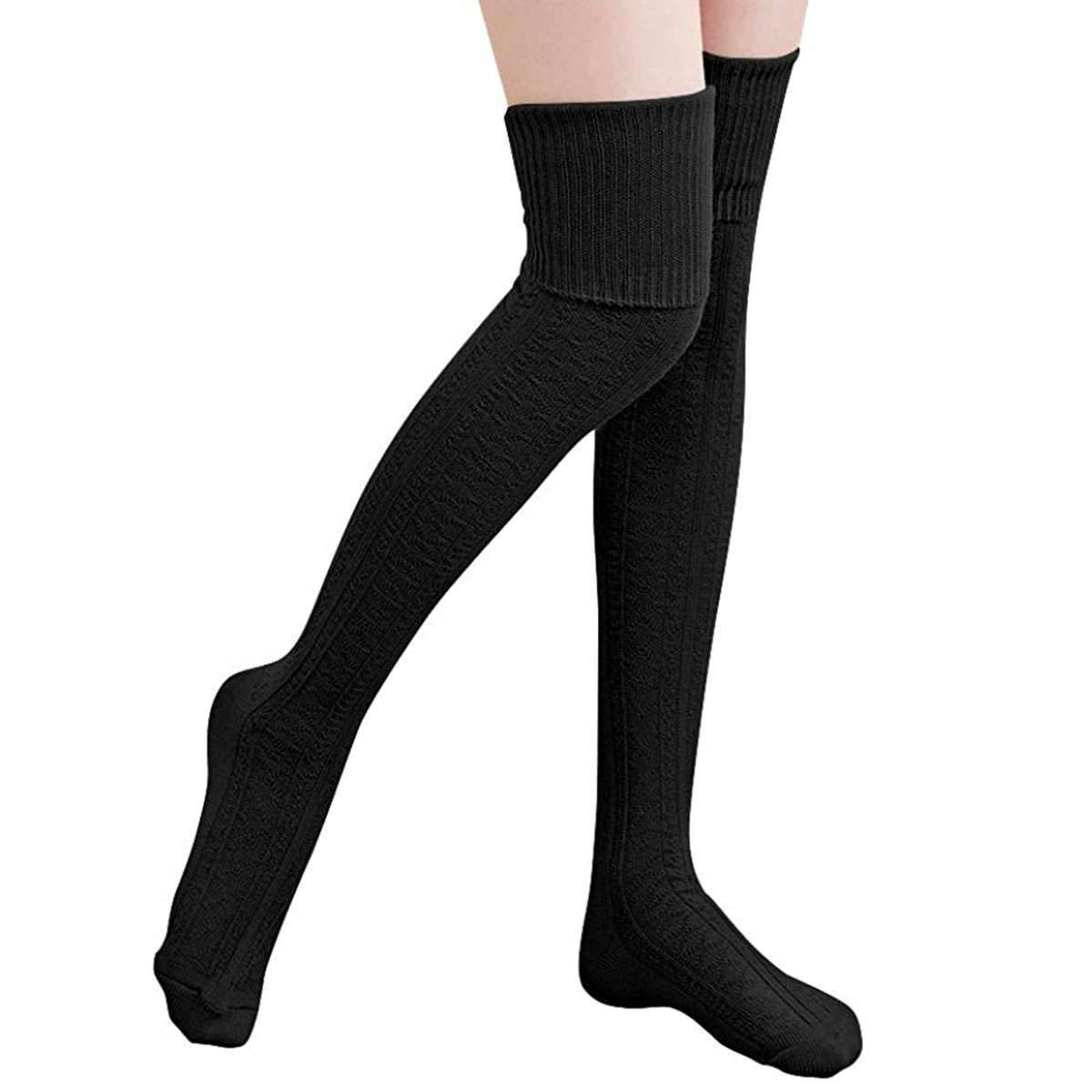 2pairs Women’s Cable Knit Thigh High Socks Over Knee Stockings Winter Long Boot