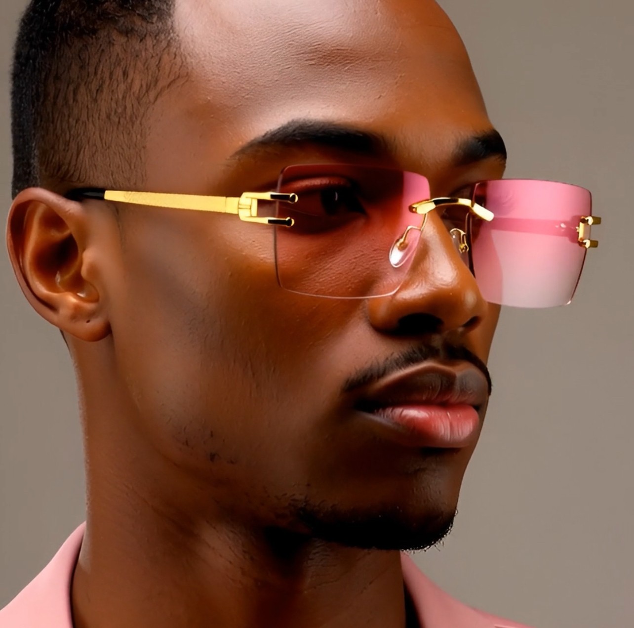Hip Hop Glasses Clear Lens Gold Frame Rimless Square Shades Migos Quevo Style