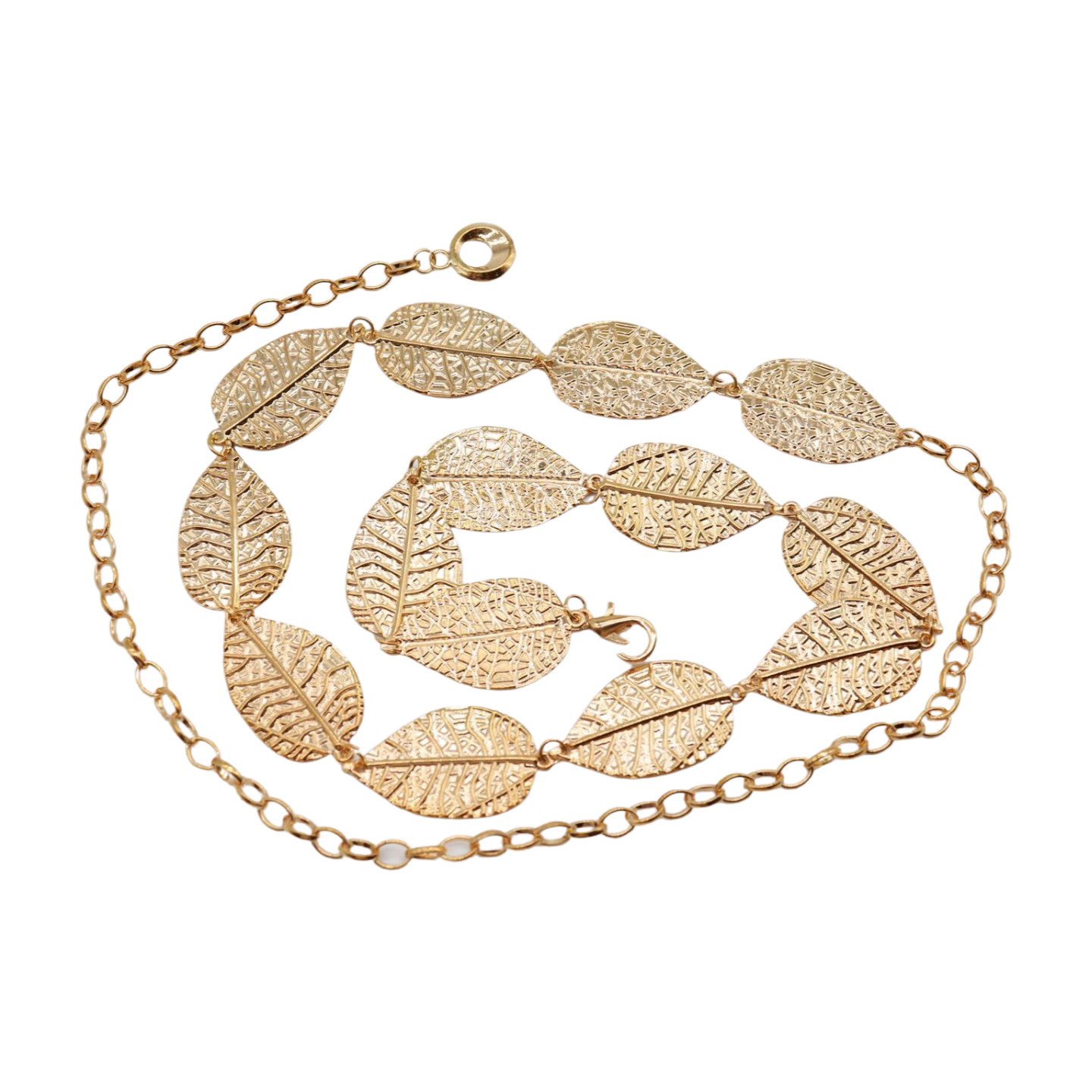 Women Gold Color Metal Chain Fashion Belt Hip High Waist Leaf Charms Size S M
