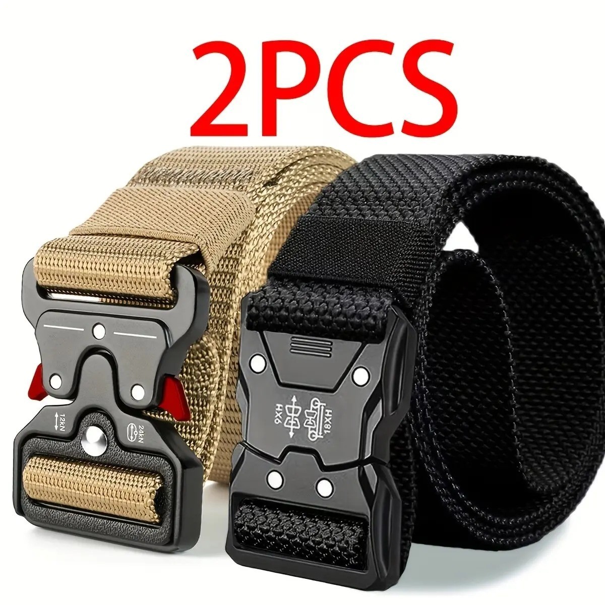 2PCS Mens Tactical Belt Quick Release Buckle Nylon Waist Belt for Hiking Fishing