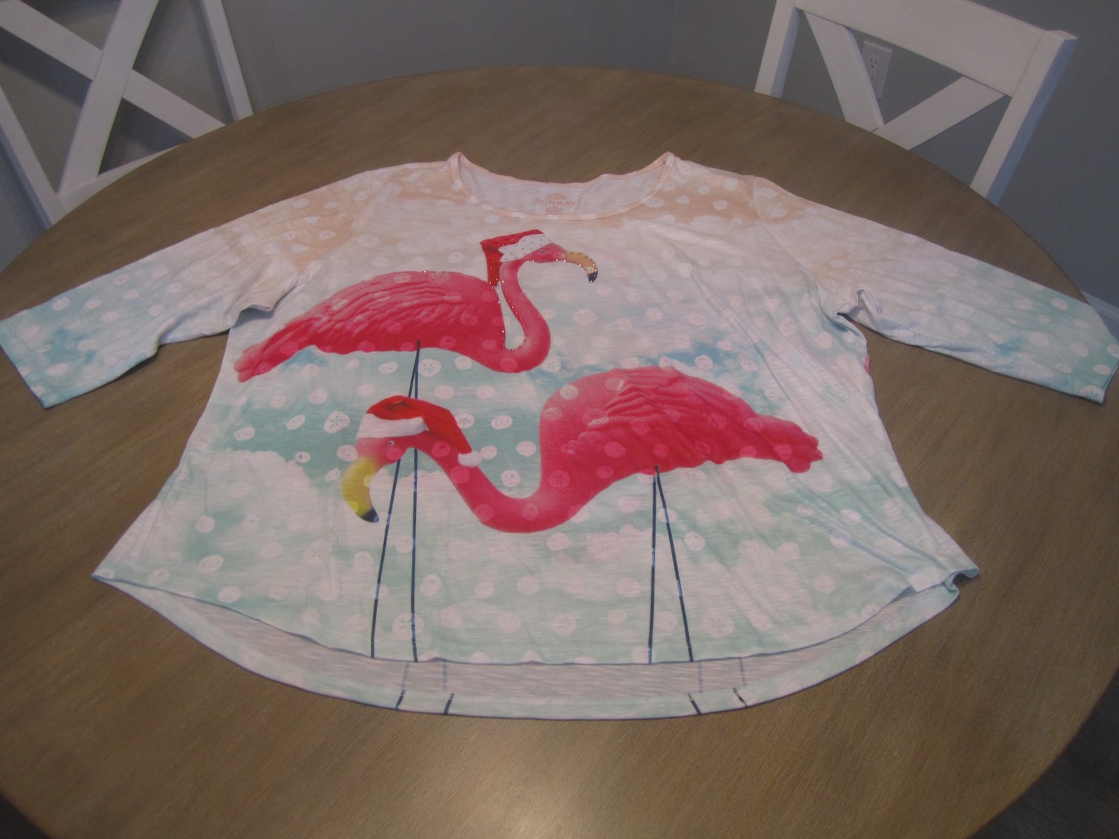 SUNBAY Sequin Santa Flamingo Women’s Top Shirt Size 3X WOW!!!!