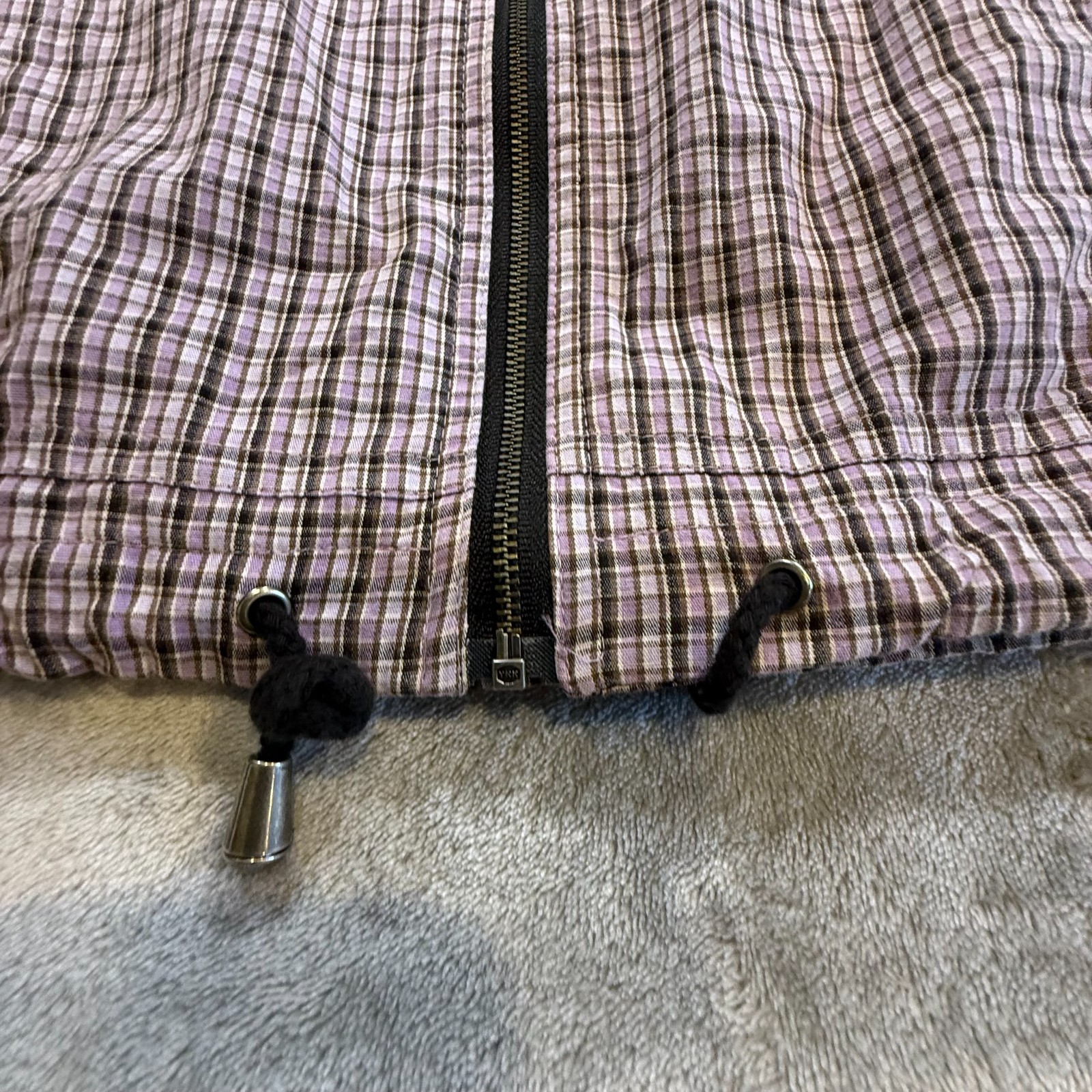 Christopher & Banks Womens Purple Plaid Hooded Zip Up Vest Large L Pocketed