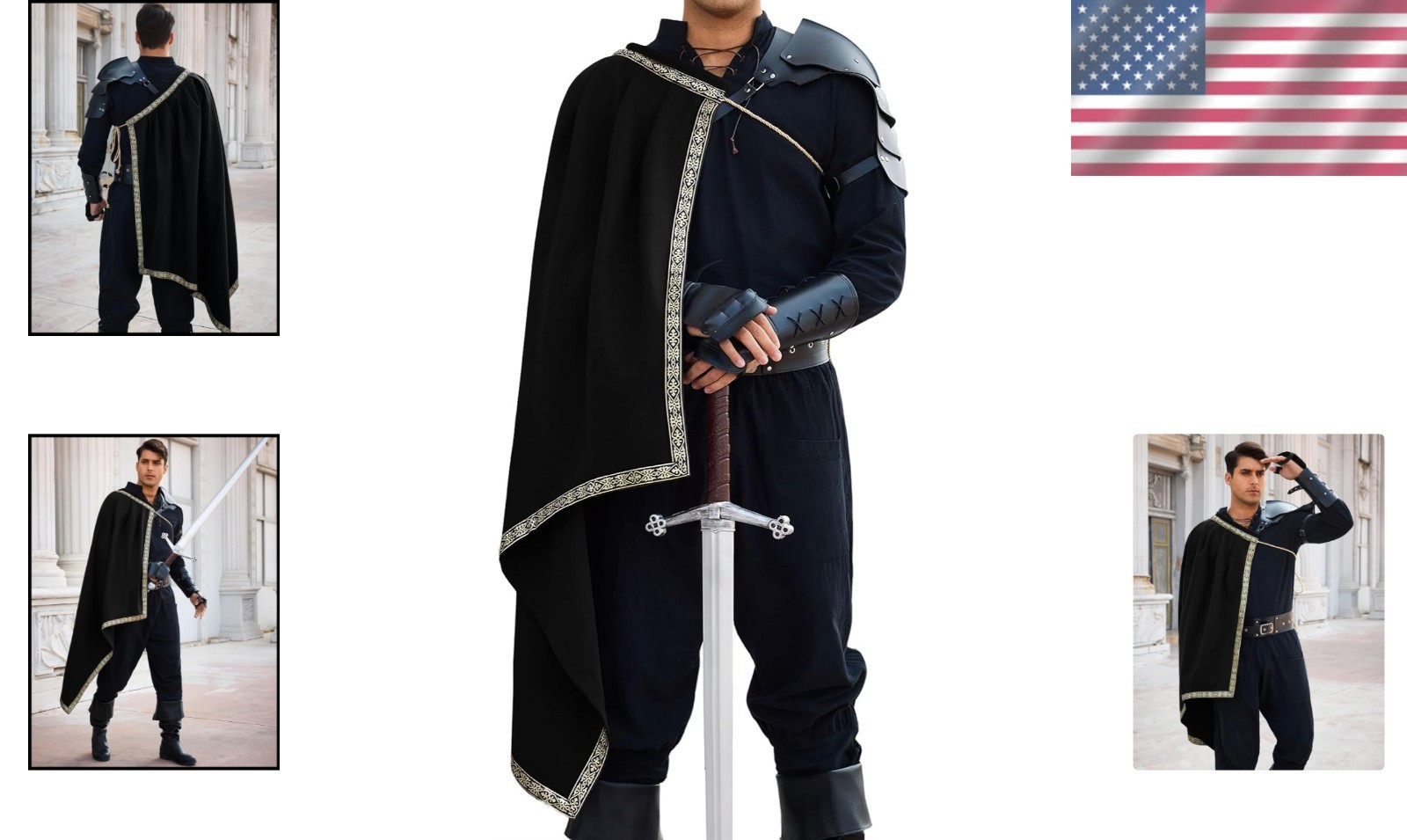 Mens Renaissance Shawl Half Shoulder Cape Medieval Samurai Cloak LARP Warrior