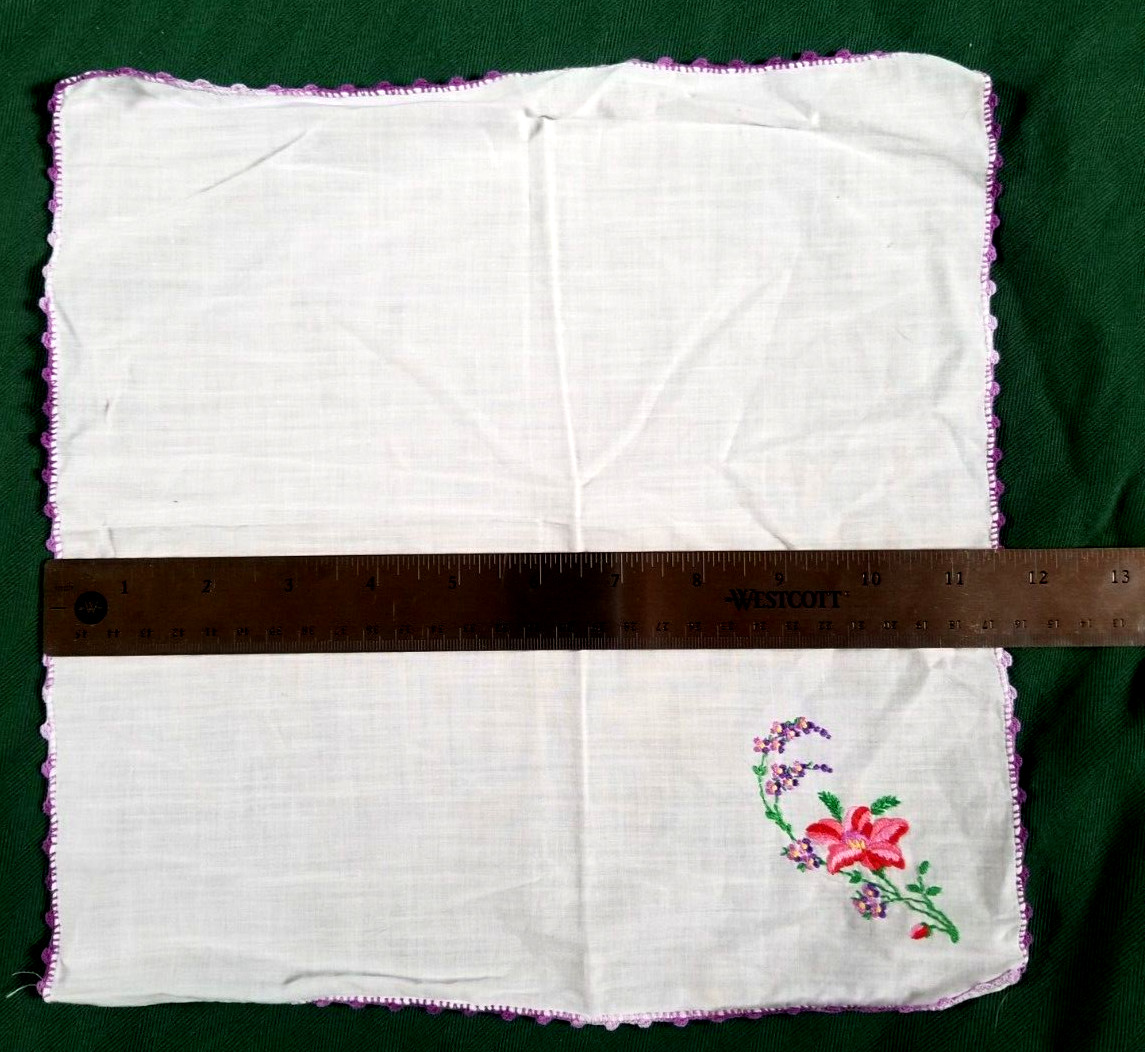 Hand Embroidered Fine Soft Cotton VTH Handkerchief Pocket Square Purple Flowers