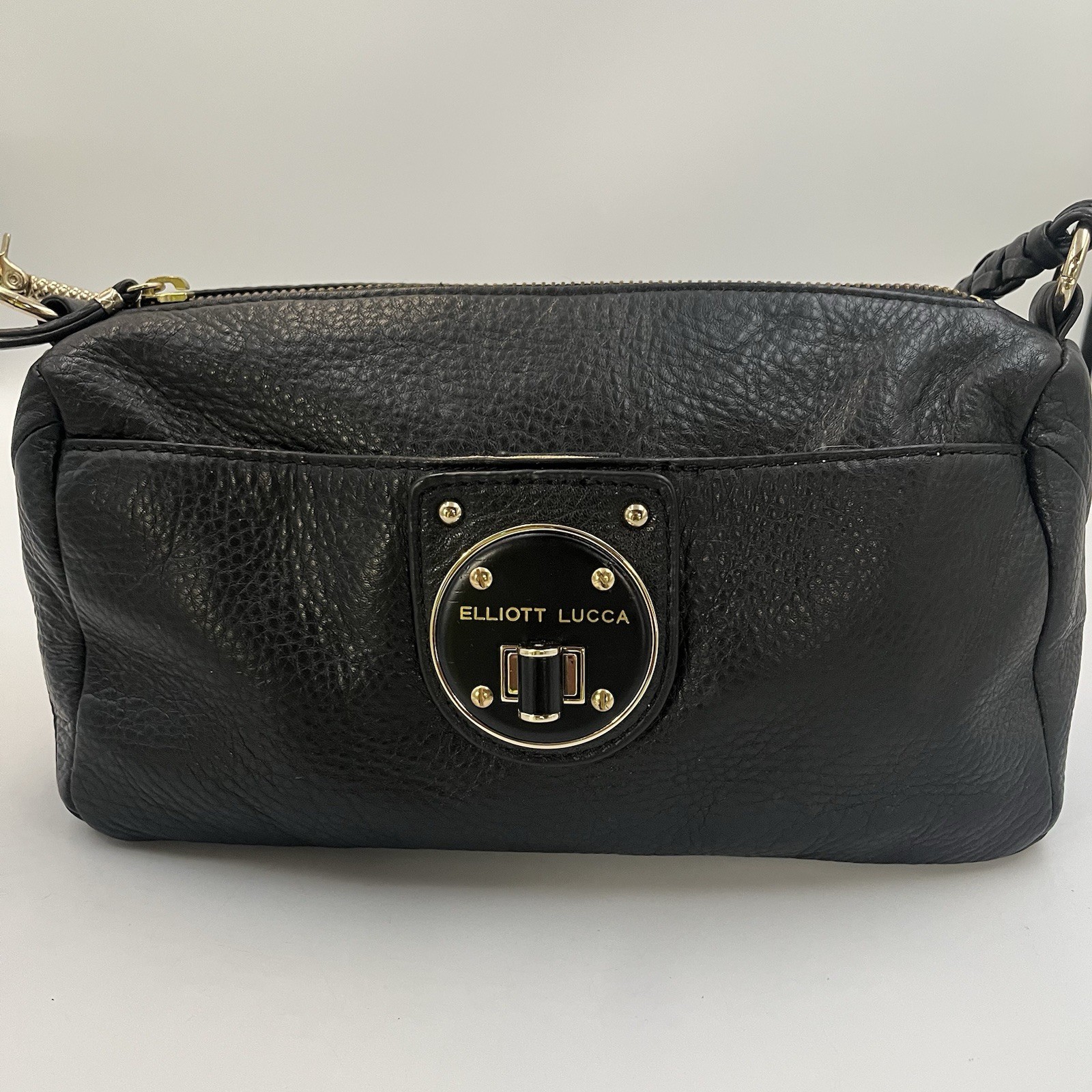 Elliott Lucca Purse Mari Black Leather Gold Trim Shoulder Handbag / Purse