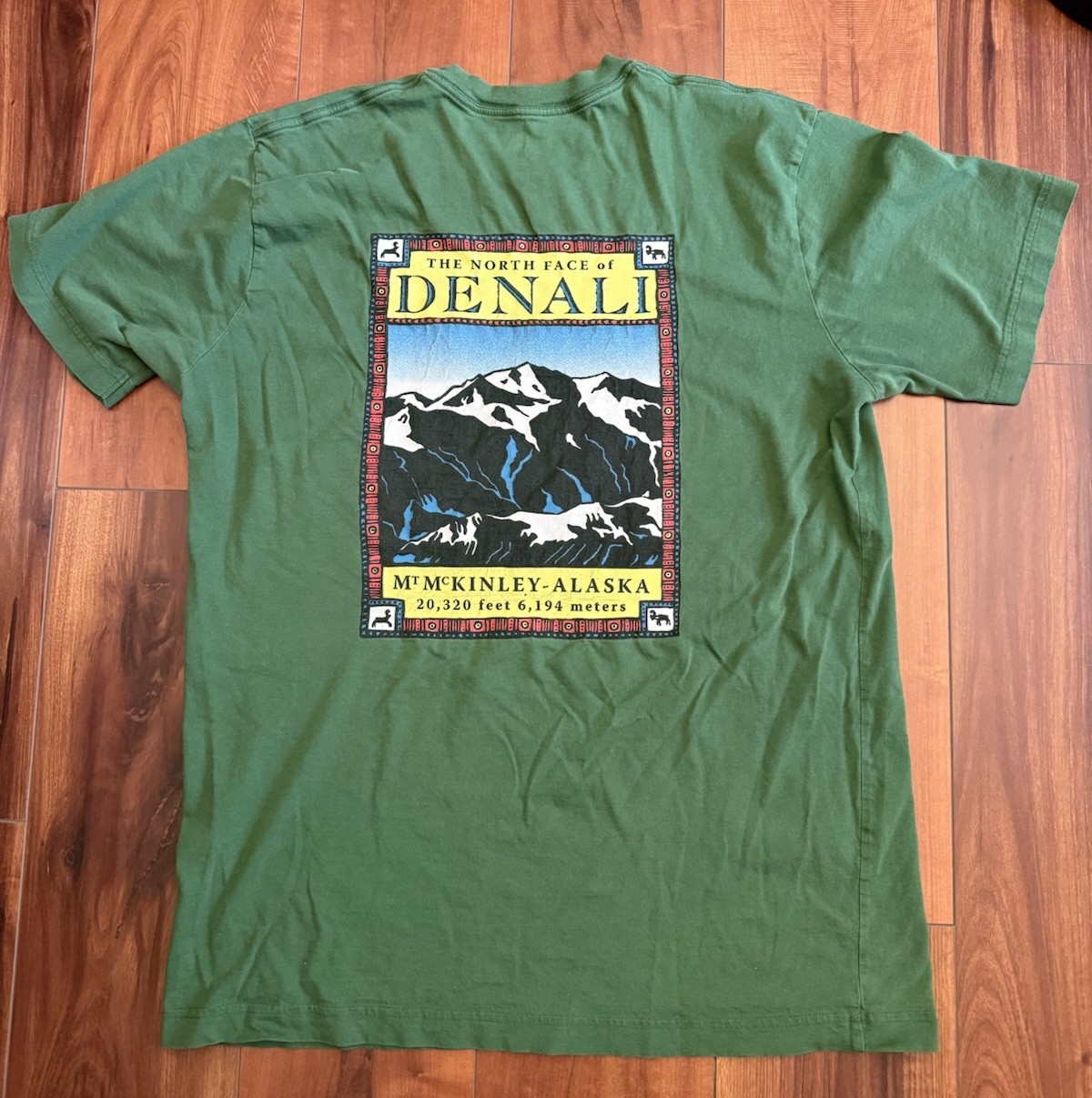 Northface Denali Mens T shirt Size M Green Rare Vintage