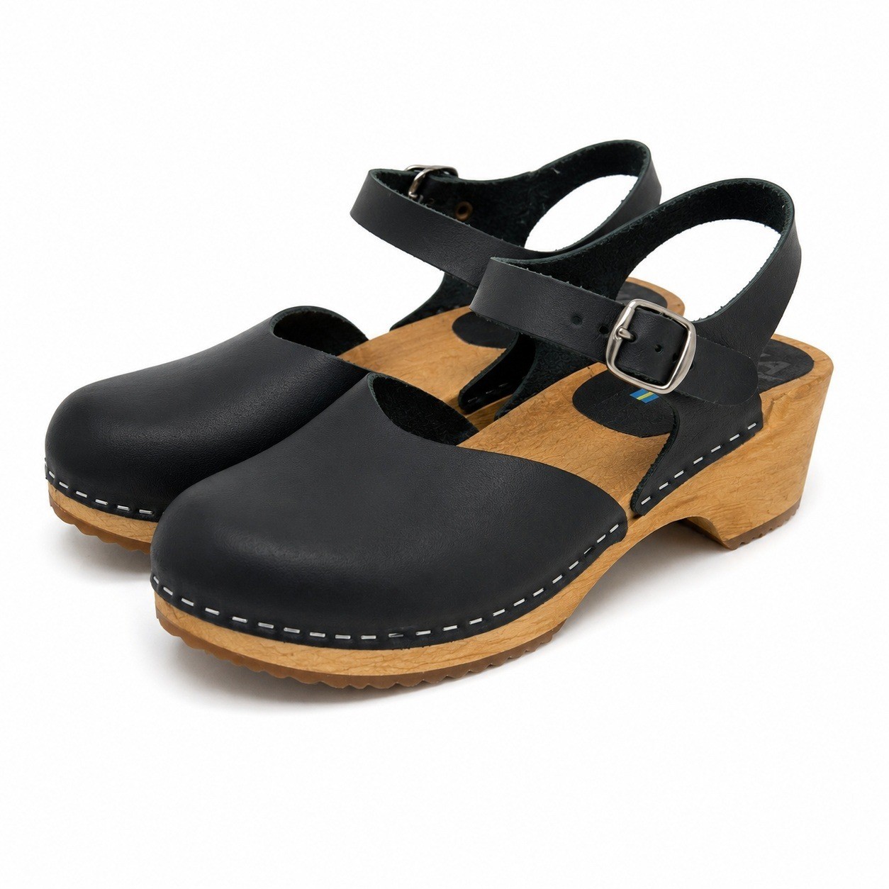 MIA Sofia Swedish Wooden Clogs WOMENS EU SZ 39 US 8.5 Black Leather