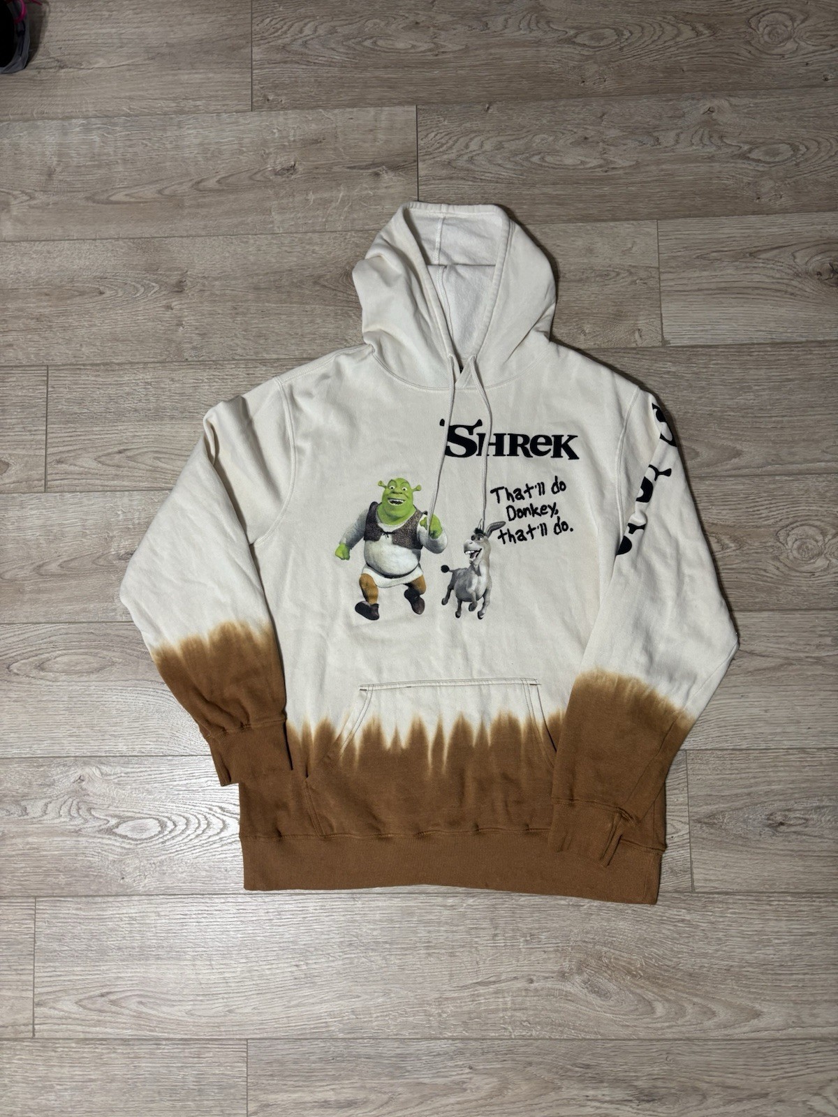 Shrek Hoodie Mens XL Beige Brown Dip Dyed That’ll Do Doney Logo Movie Graphic