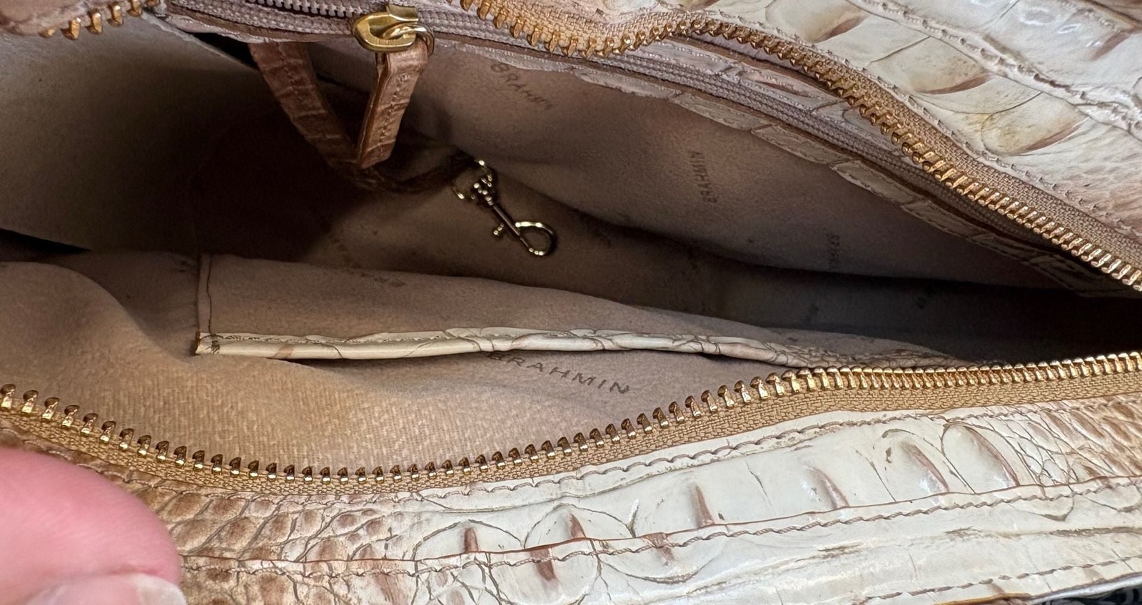 Brahmin Mod Bowie Praline Ombre Melbourne Crocodile Embossed Leather Satchel