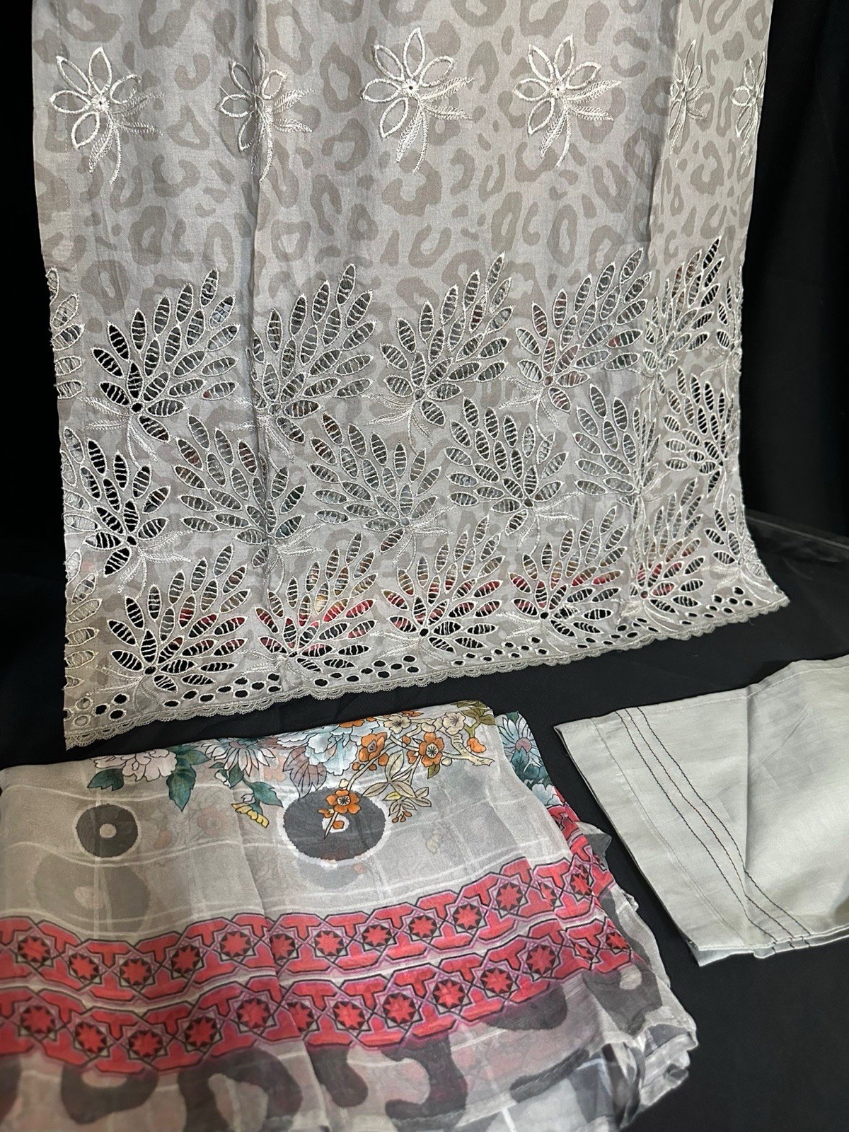 Premium H.Z Brand Emb Lawn /cotton Suit- Chiffon Dupatta – Medium & Large – $55