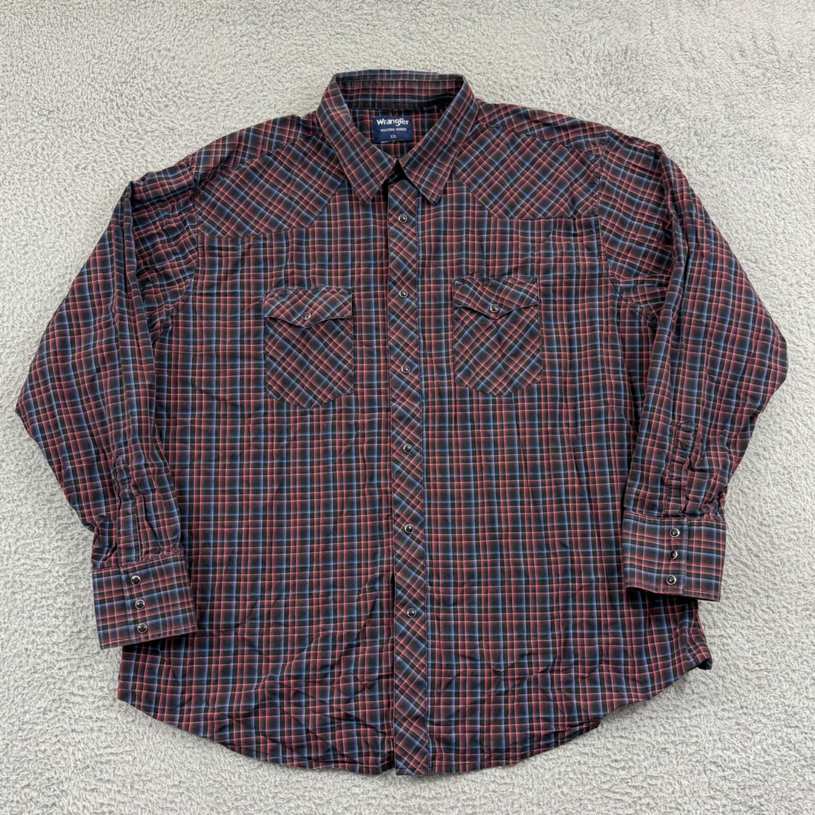 Vintage Wrangler Shirt Mens 2XL Pearl Snap Plaid Flannel Western 90s Cowboy USA