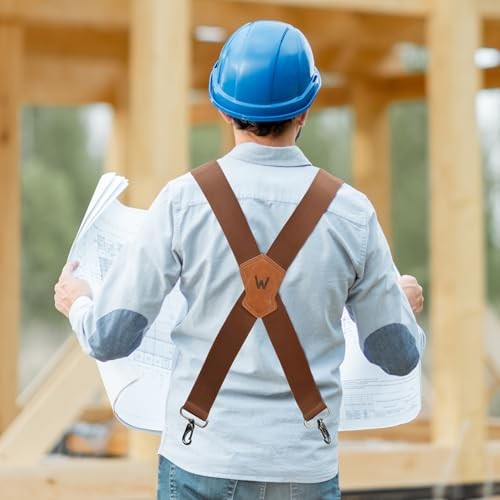 Heavy-Duty 2Inch-Wide Full-Elastic Work Suspender For Jeans Brown