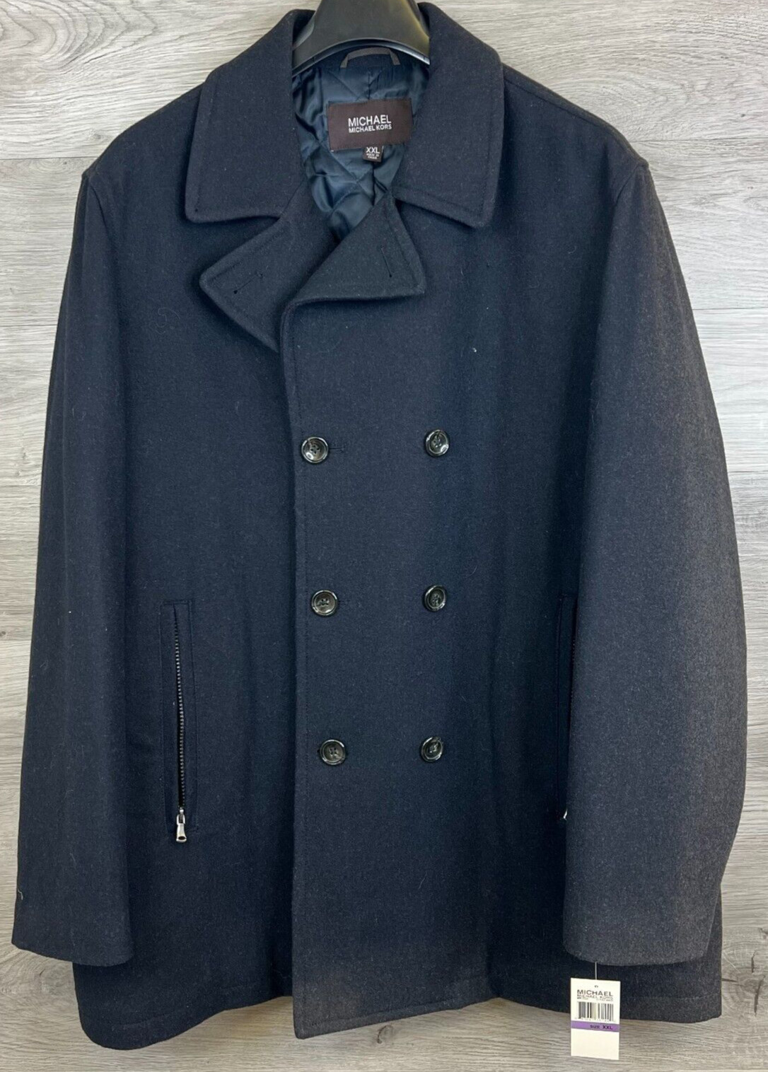 New Michael Kors Peacoat Men’s 2XL XXL Dark Gray Winter Wool Coat NWT Defects