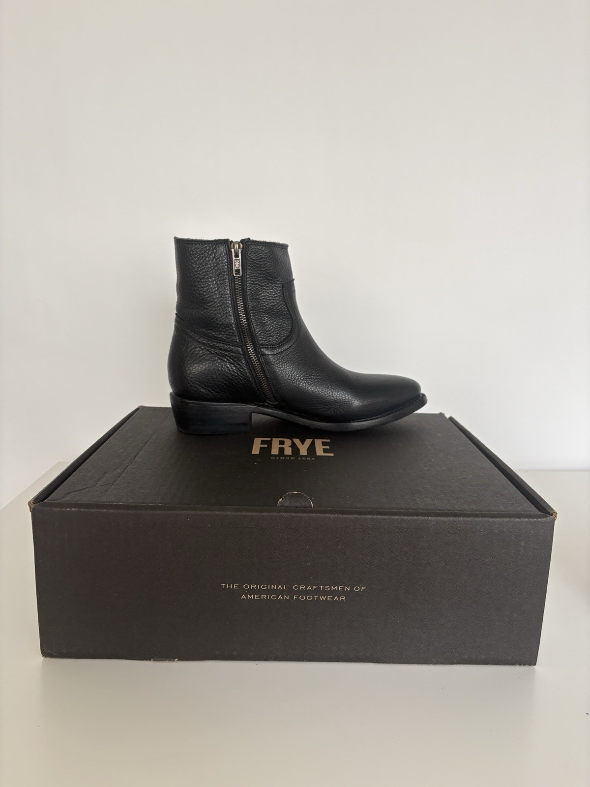 Frye Black Leather Ankle Boots, Zip Closure, Solid, US 8 M